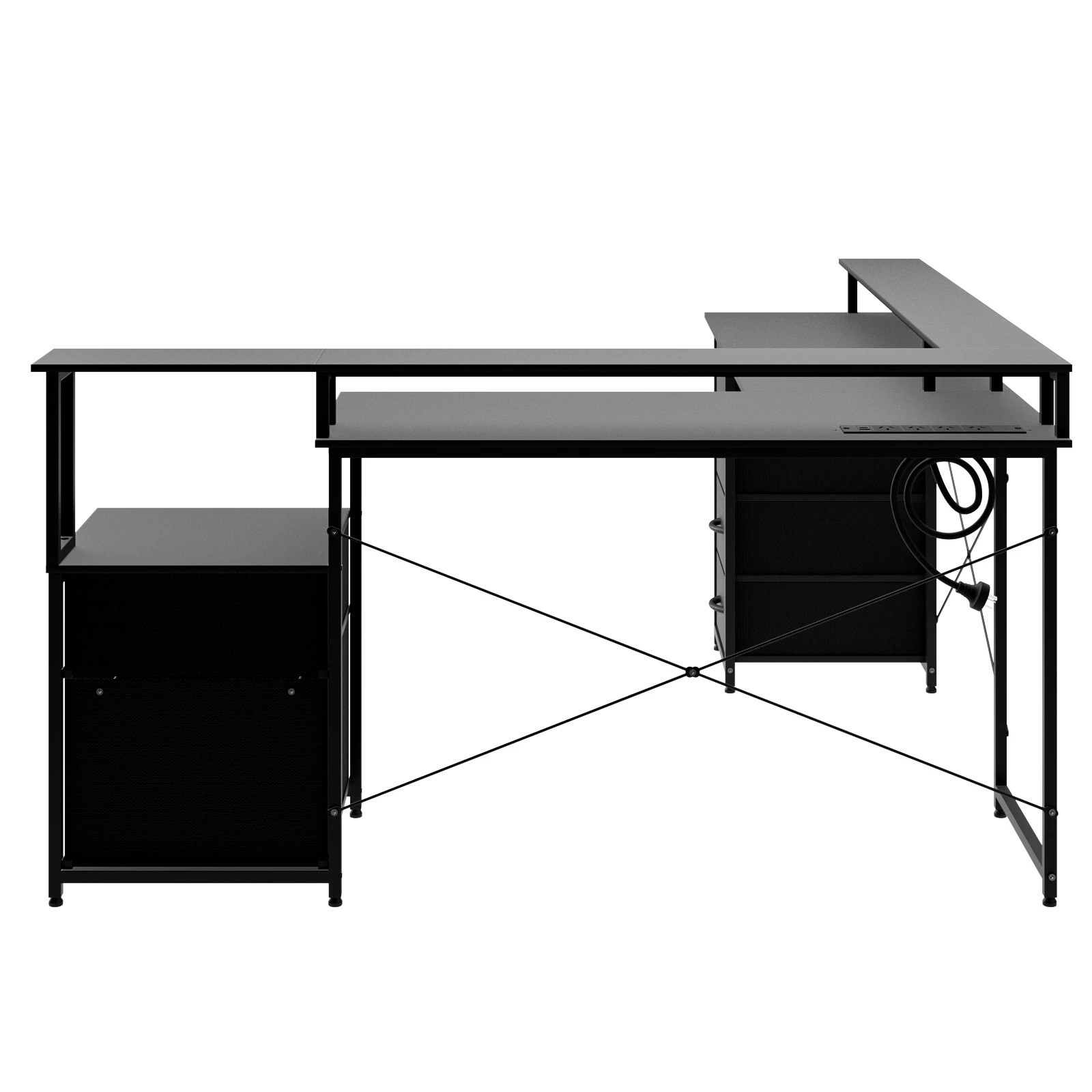 7 Advwin L Shaped Gaming Desk With Led Lights & Power Outlets, 7 of 8