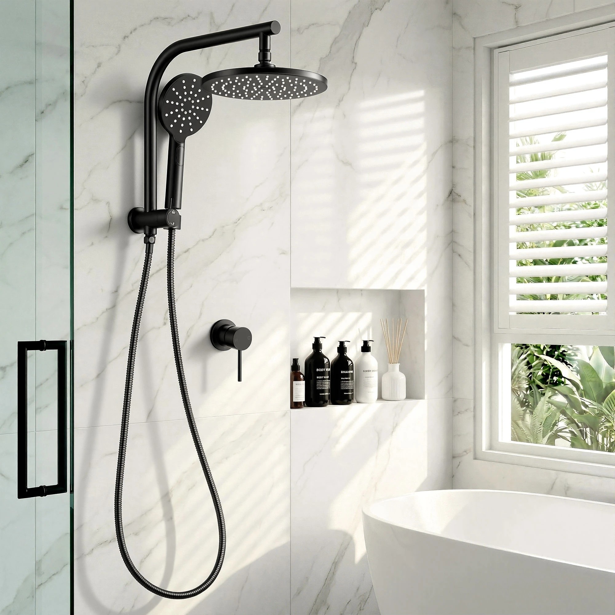 3 Cefito 9'' Rain Shower Head Set Handheld Round High Pressure Mixer Tap Chrome - Black, 3 of 9
