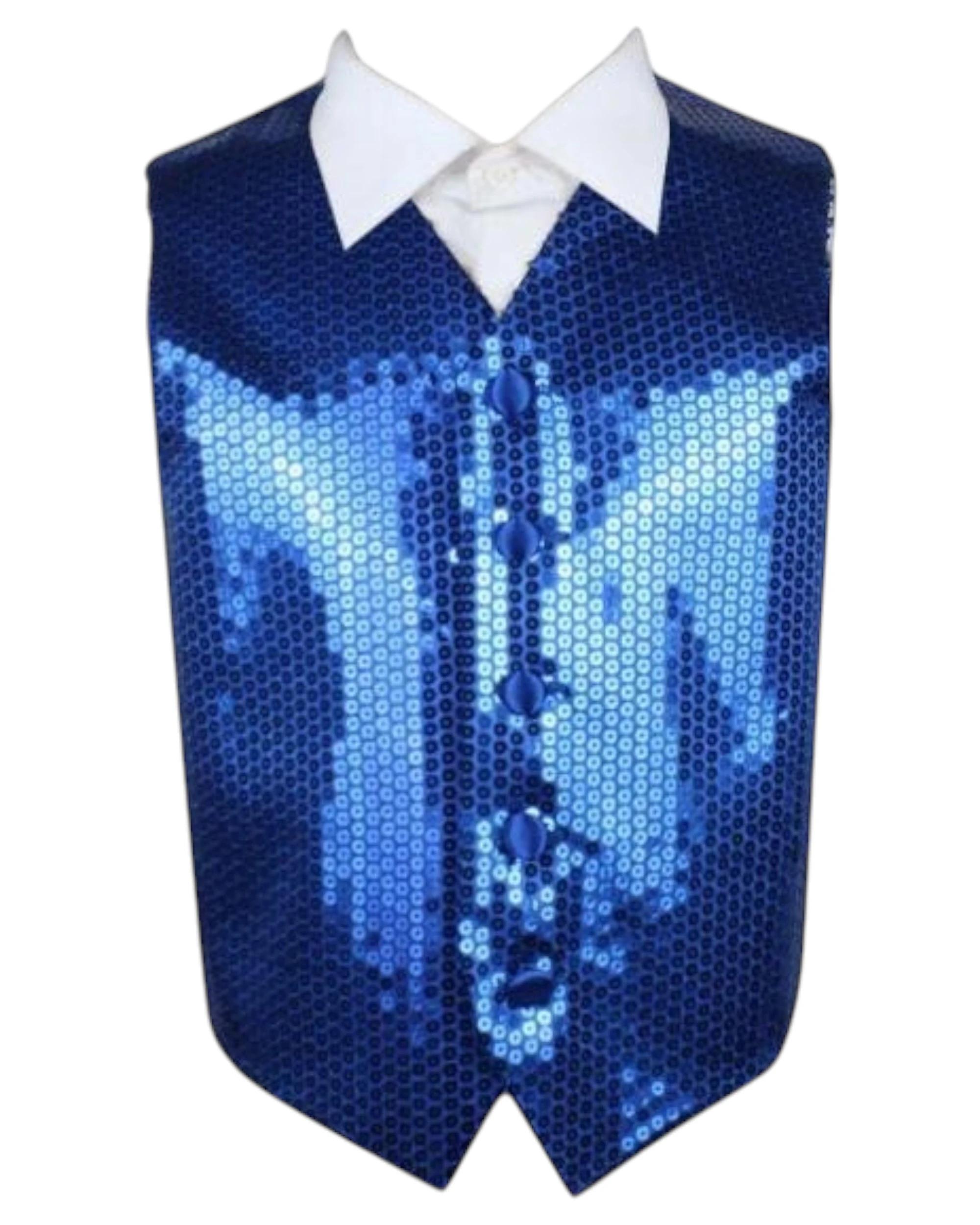 2 Zasel Boys Junior Sequin Patterned Vest Waistcoat ROYAL BLUE, 2 of 2