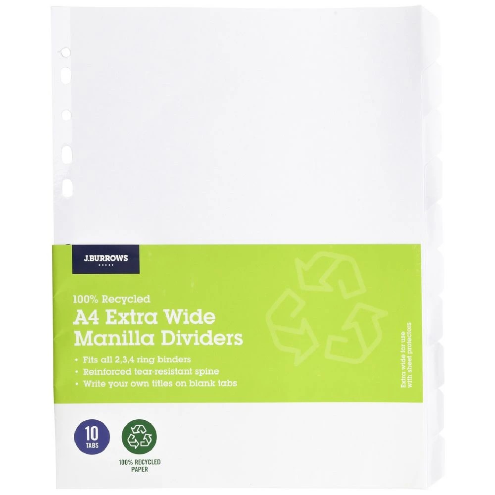 1 J.Burrows A4 10 Tab Dividers Extra Wide Manilla White, 1 of 2