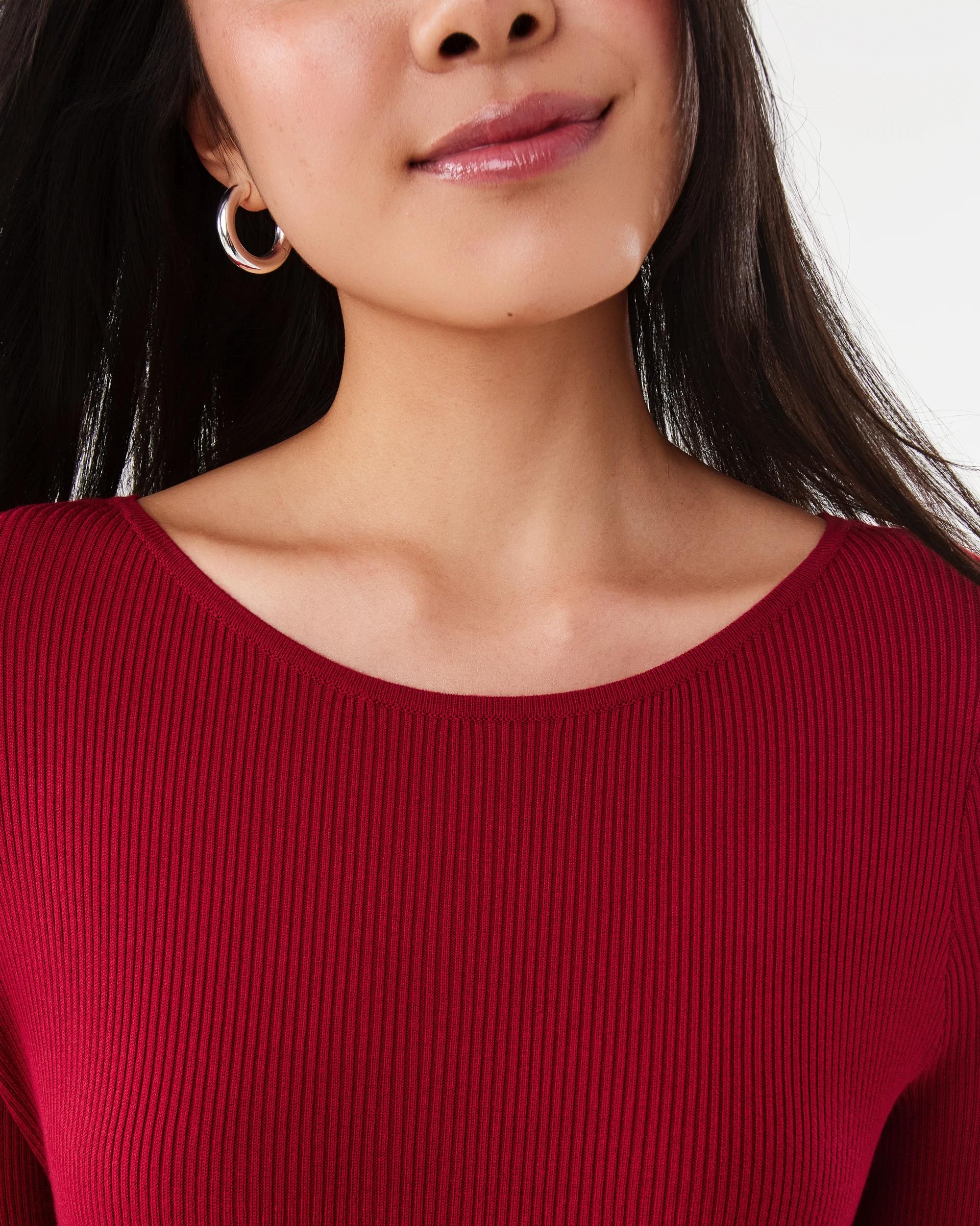 6 Long Sleeve True Knit Frill Detail Mini Dress Spice Red, 6 of 8