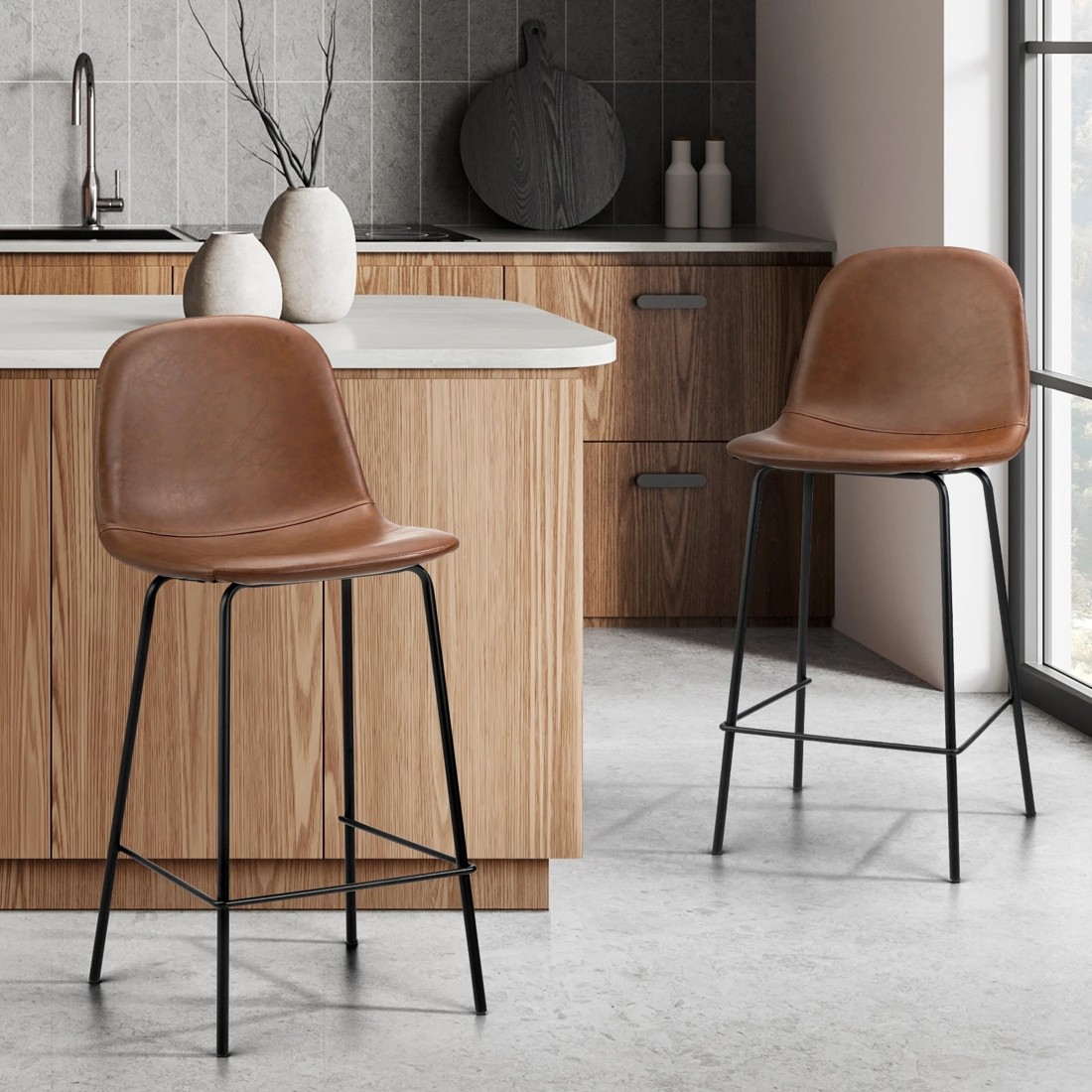 2 Oikiture 2x Bar Stools Barstool - Brown, 2 of 10