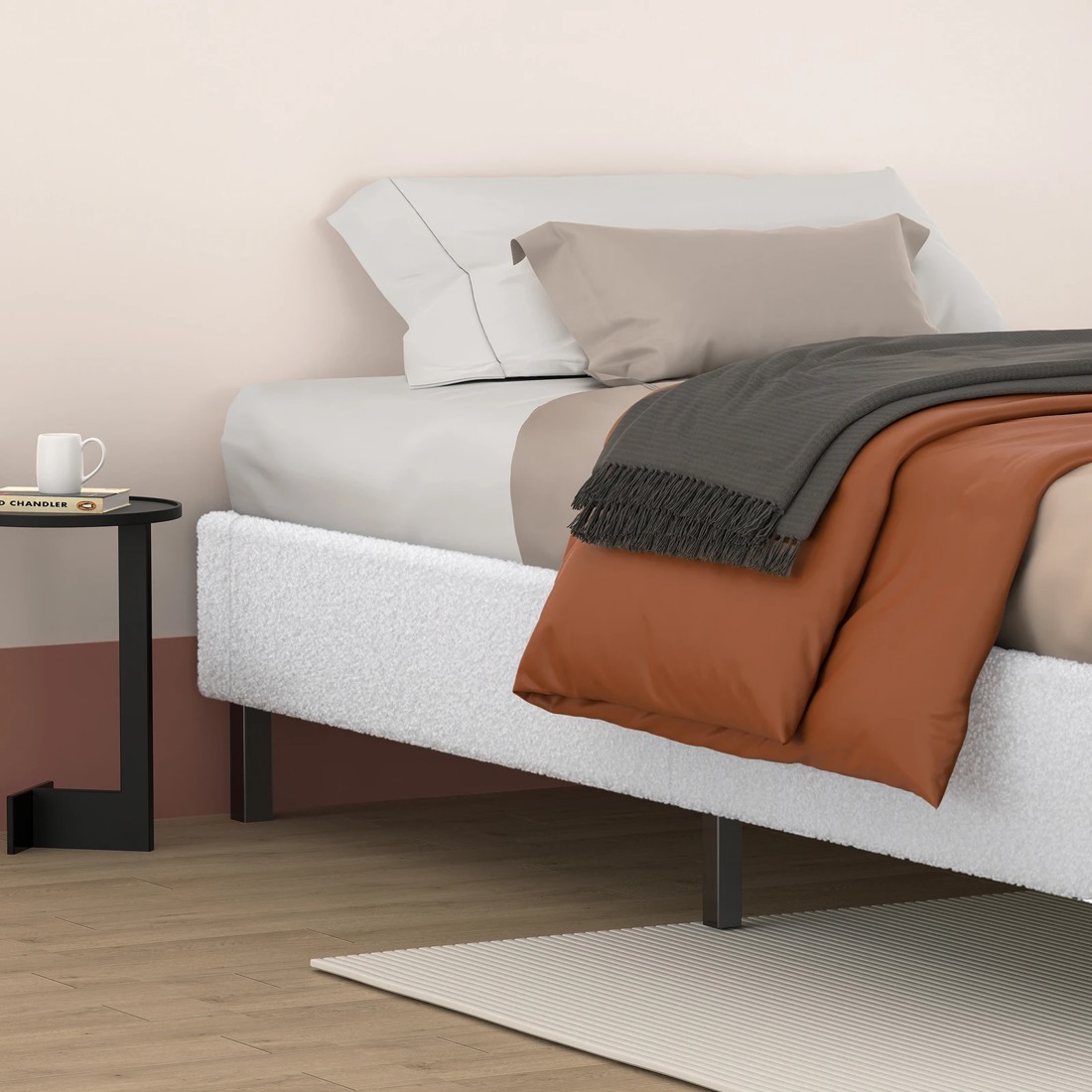 4 Alfordson Bed Frame Single Size Mattress Base Foundation Boucle Basel - White, 4 of 10