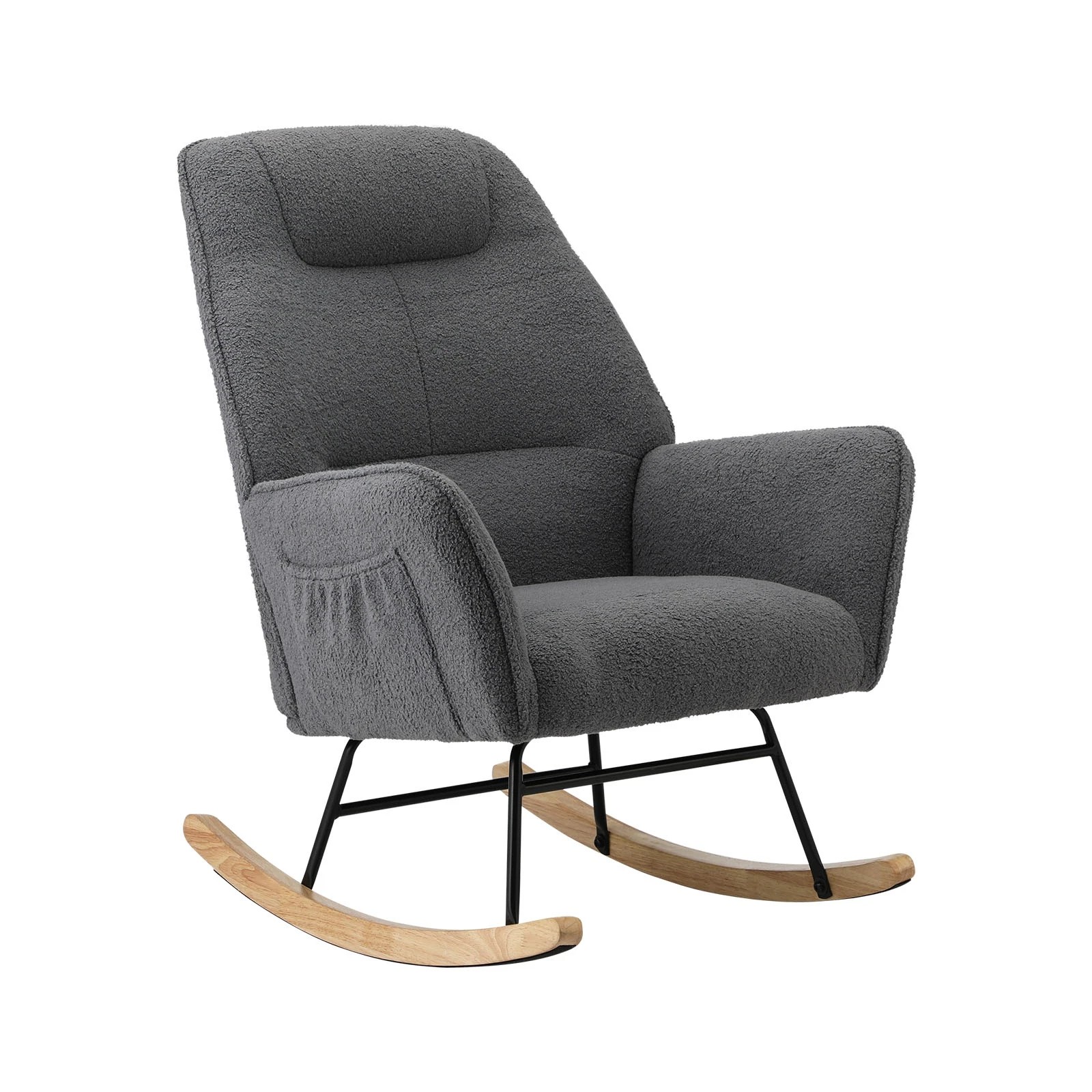 1 Oikiture Rocking Chair Nursing Armchair Sherpa Accent Chairs Upholstered - Grey, 1 of 10