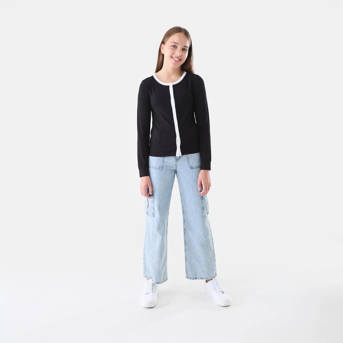 5 Button Through Rib Cardigan Black, 5 of 6