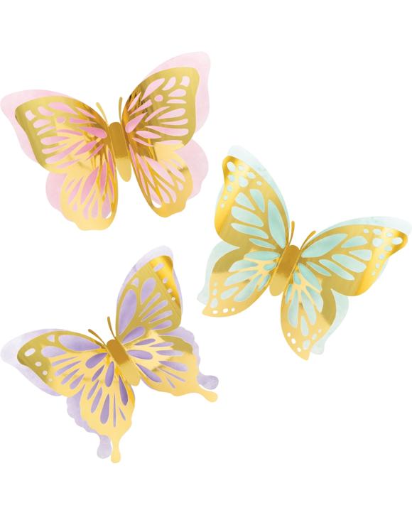 Creative Converting Butterfly Shimmer 3D Wall Decorations Pack of 3     
.
