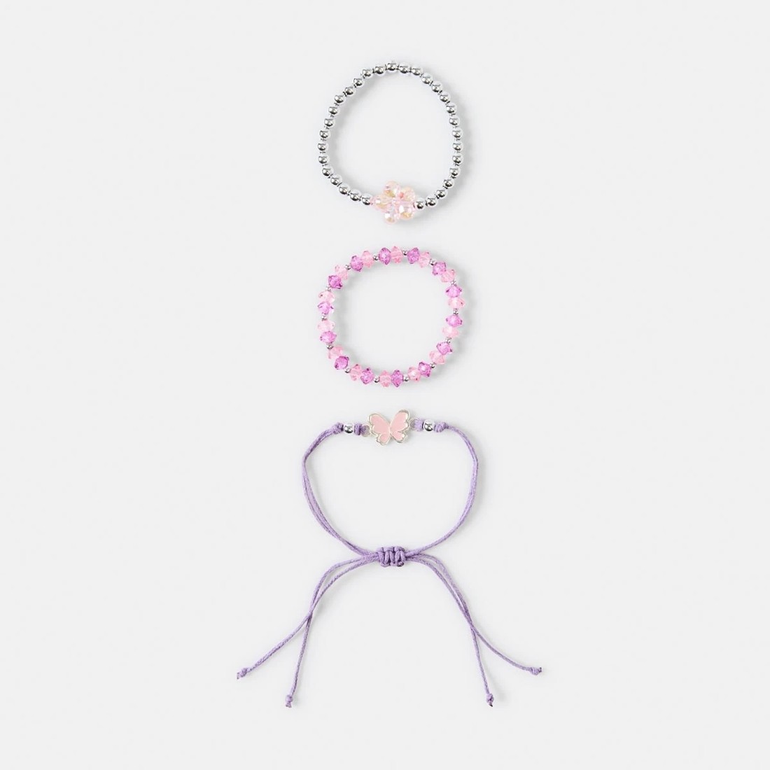 1 3 Pack Butterfly Bracelet - Silver Tone, Purple and Pink, 1 of 2