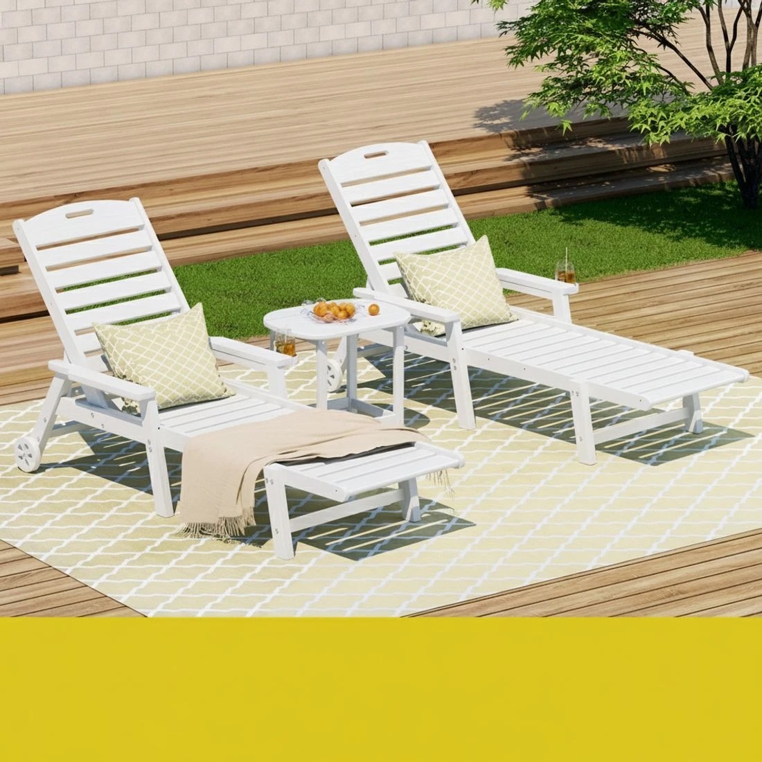 3 Gardeon Sun Lounge Lounger Beach Chair HDPE Patio Outdoor Furniture with Wheels - White, 3 of 6