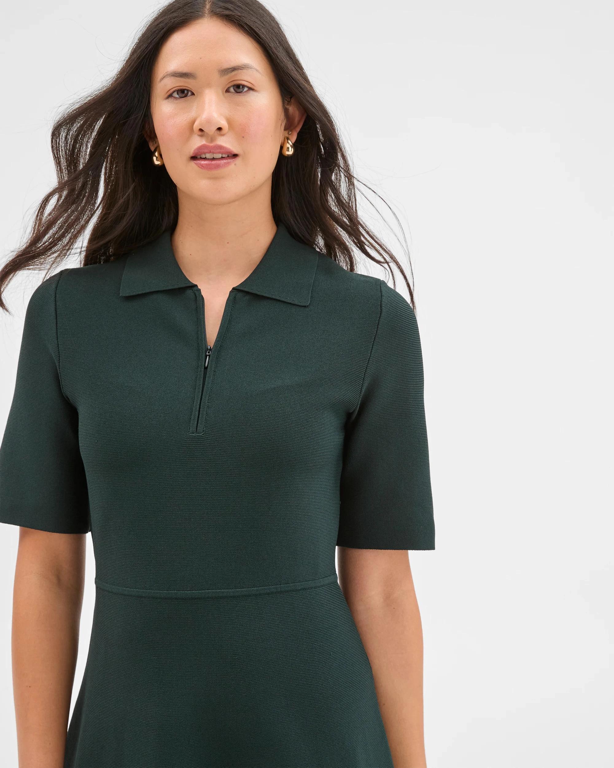 3 Preview Short Sleeve Crepe Knit Mini Dress MID JADE, 3 of 6