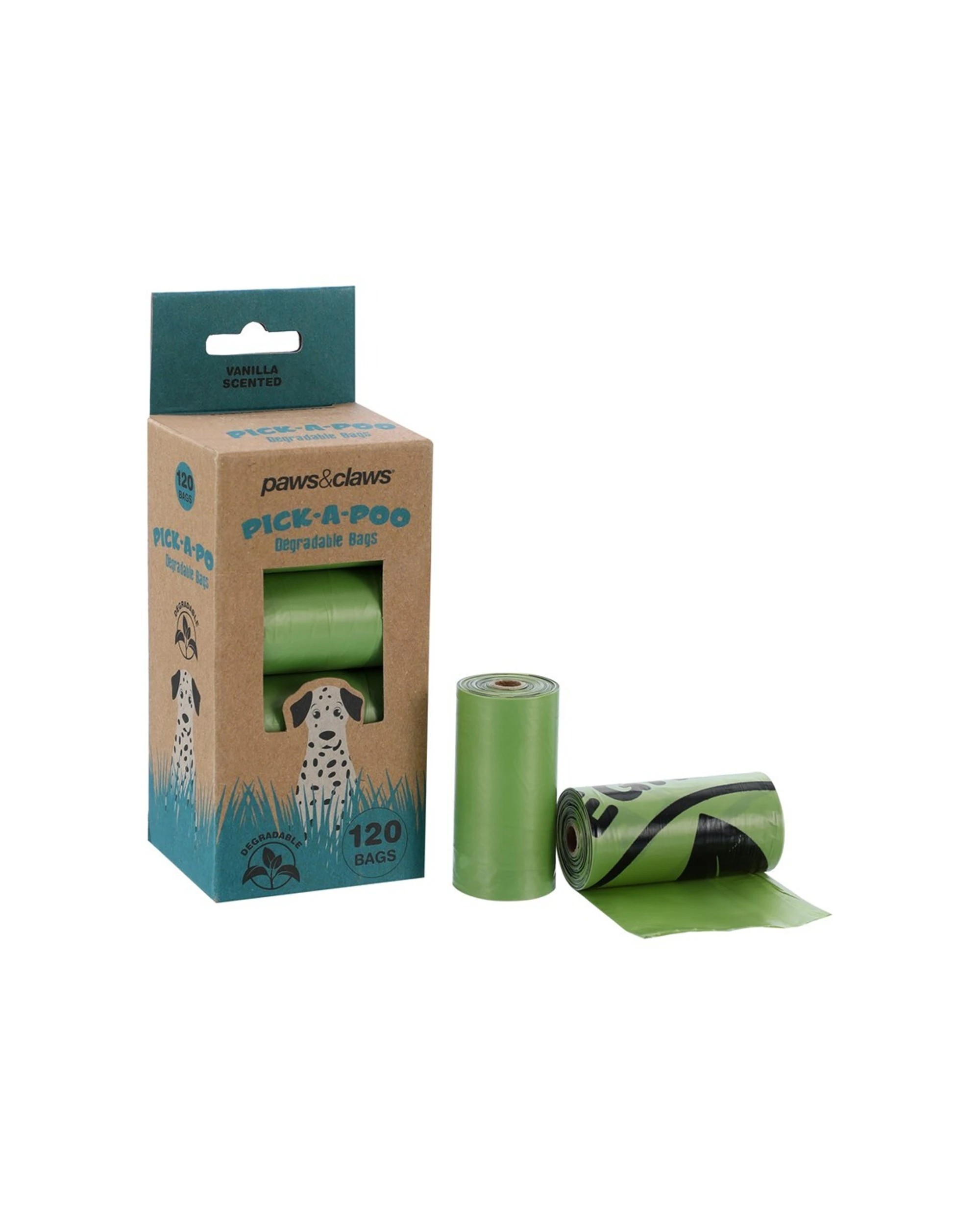 1 Paws And Claws 120pc Pick-a-poo Vanilla Scented Degradable Dog Waste Bags 8 Rolls
 - Green, 1 of 3