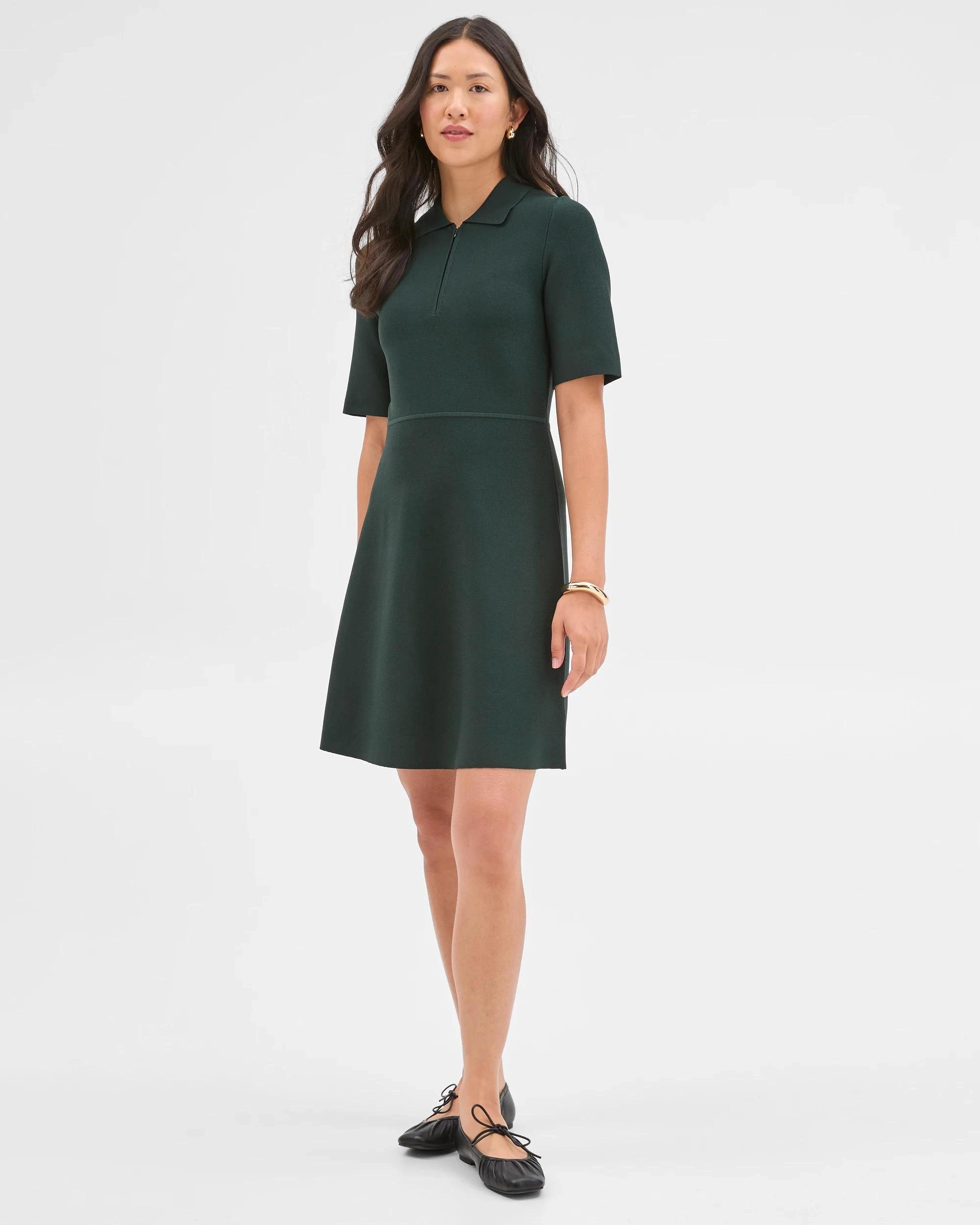 1 Preview Short Sleeve Crepe Knit Mini Dress MID JADE, 1 of 6