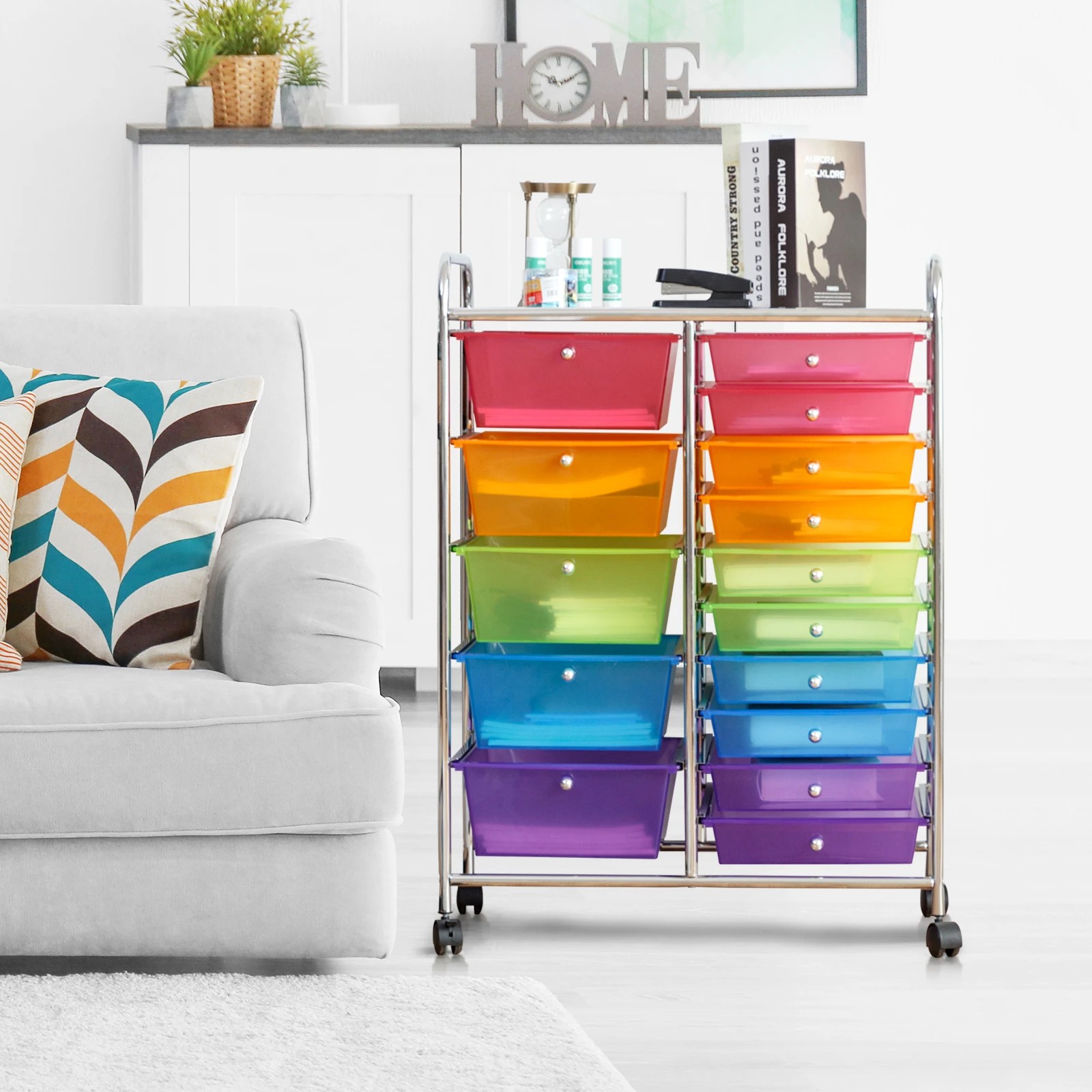 5 Costway 15 Drawers Rolling Storage Cart Mobile Utility Trolley -  Rainbow, 5 of 8