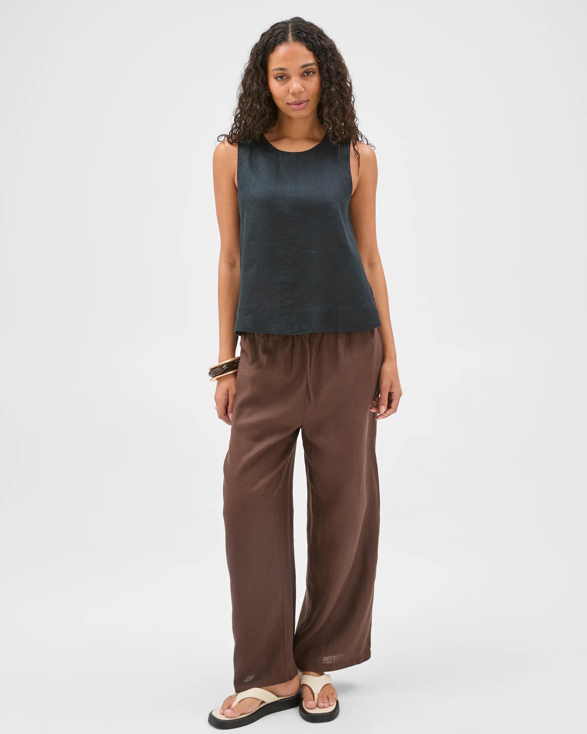 1 Target Woman European Linen Wide Leg Pants COFFEE BEAN, 1 of 6