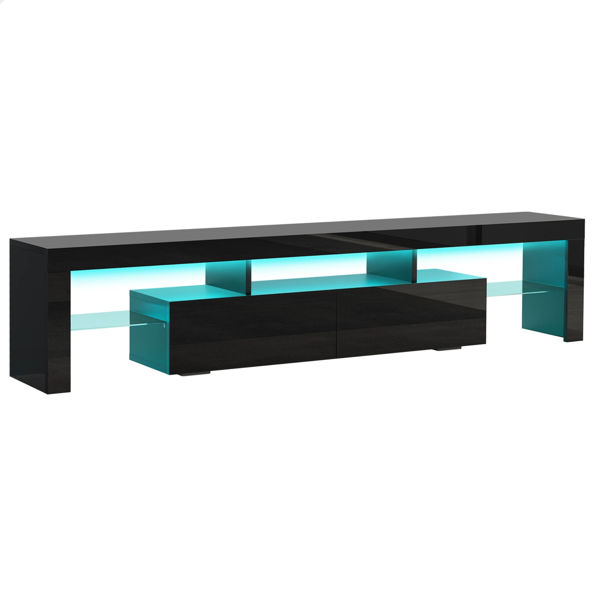 1 Alfordson Entertainment Unit 180cm TV Stand LED Light Storage Gloss - Black, 1 of 10