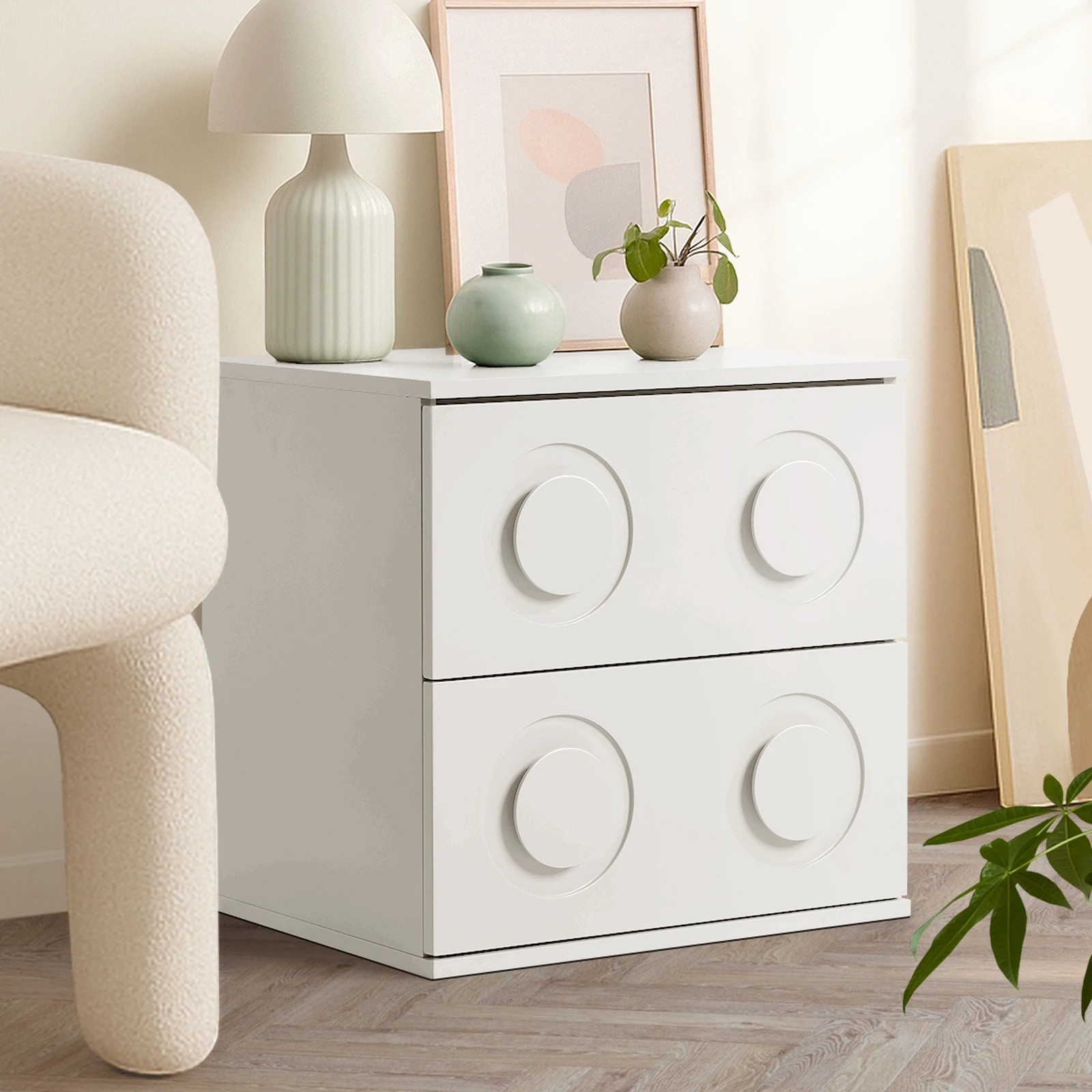 4 Oikiture 2x Bedside Table 2 Drawers Nightstand Side Storage Cabinet - White, 4 of 9