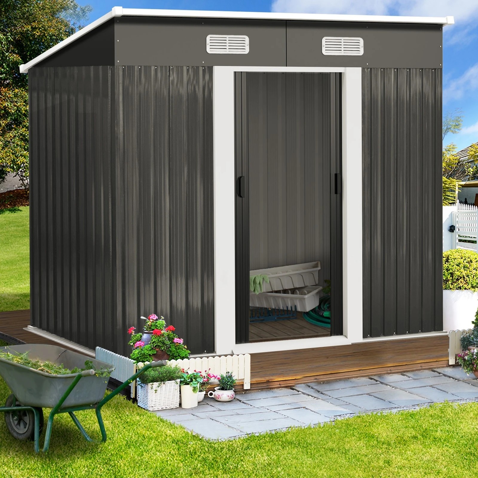 4 Livsip Garden Shed Outdoor Storage Sheds 1.94x1.21M Workshop Cabin Metal Base - Grey, 4 of 8