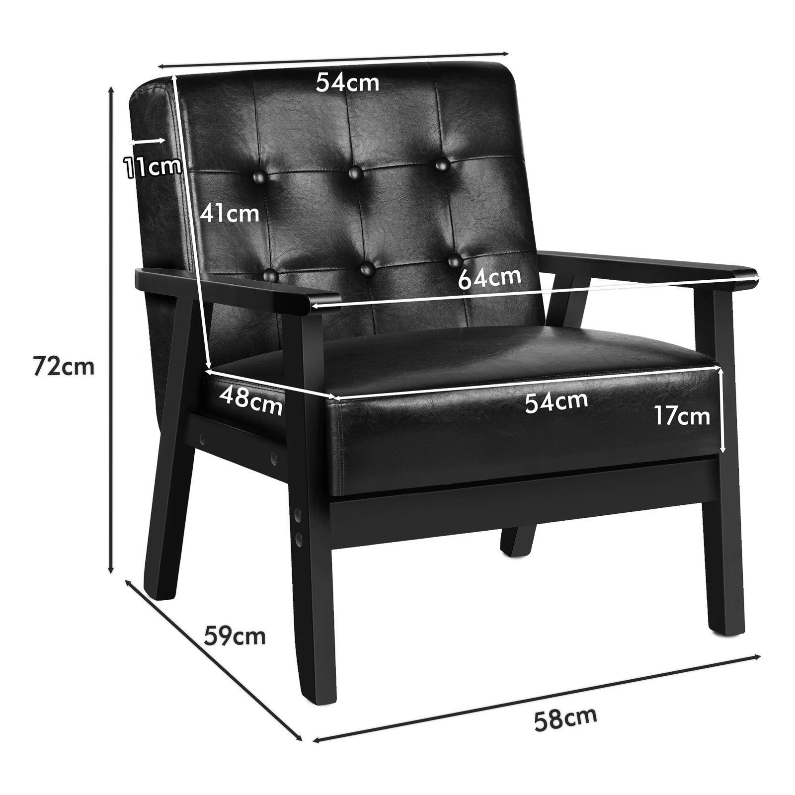 6 Alfordson Armchair Lounge Chair Tufted Accent Chair PU Leather Sofa Couch - Black, 6 of 9