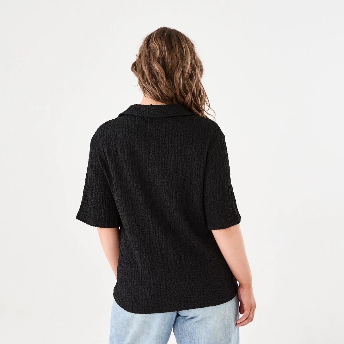 3 Short Sleeve Textured Polo Top BLACK, 3 of 6
