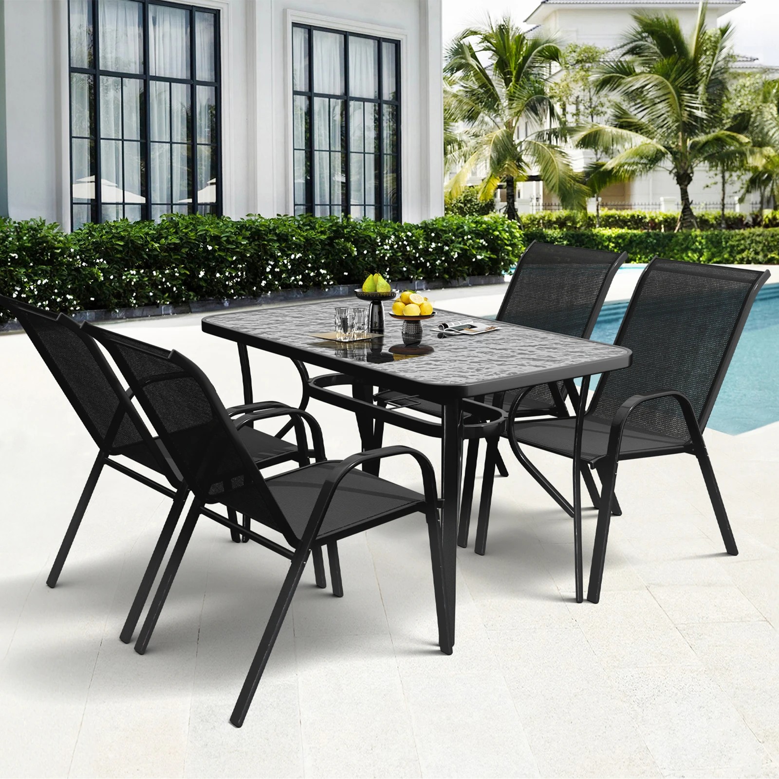 4 Alfordson 5PCS Outdoor Dining Set Table and Chairs Patio Furniture Garden - Black, 4 of 9