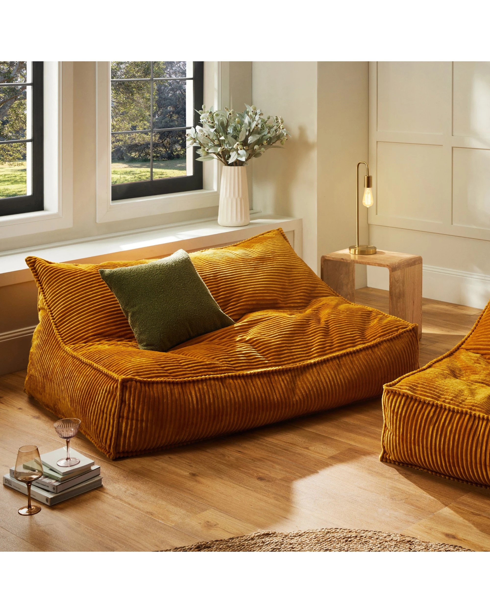 1 Cadence & Co. Wilde Ribbed Luxe Fleece Double Sofa Bean Bag Lounge Cover - Mustard, 1 of 9