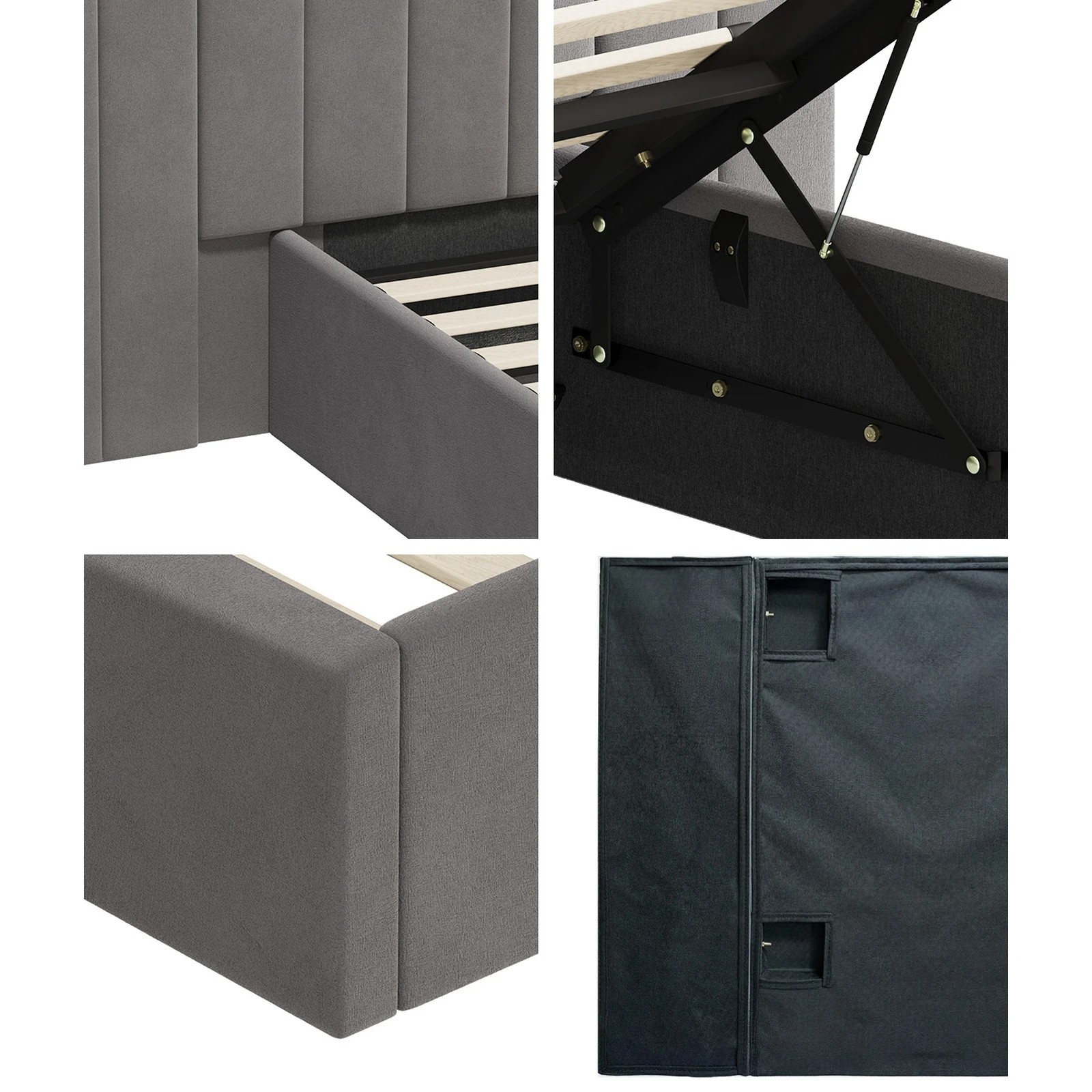 6 Oikiture King Bed Frame Gas Lift Base With Storage Oversized Headboard - Grey, 6 of 7
