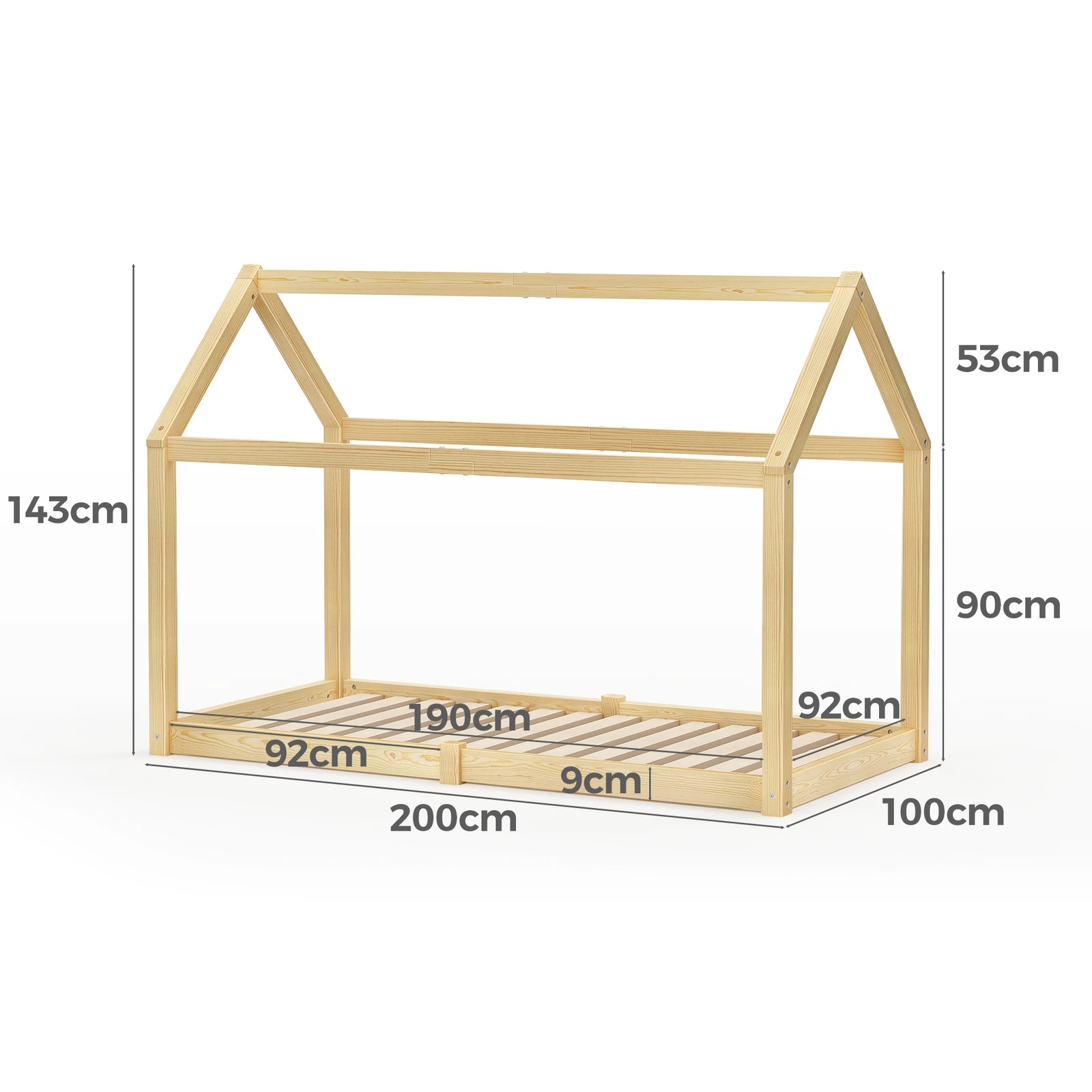 6 Alfordson Kids Bed Frame Wooden Timber Single House Frame Platform Rocco - Natural, 6 of 10