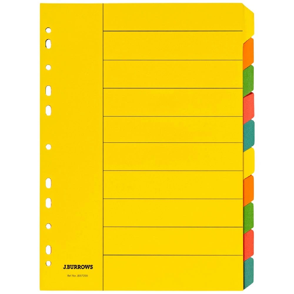 1 J.Burrows A4 10 Tab Dividers Bright Colours, 1 of 3