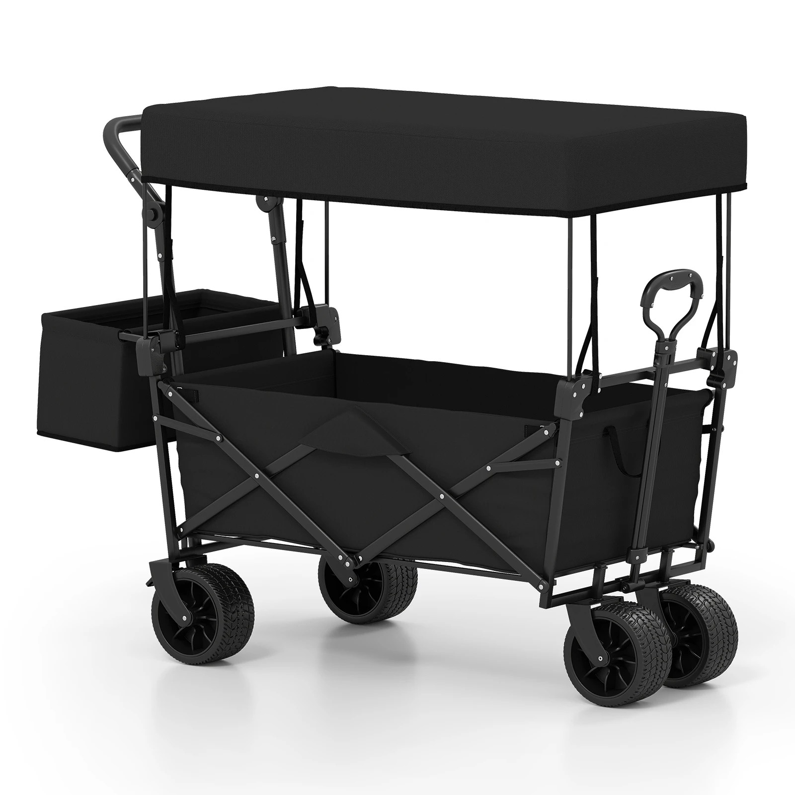1 Costway Wagon Cart Utility Trolley Folding Garden Cart Outdoor Top Canopy Trailer - Black, 1 of 3