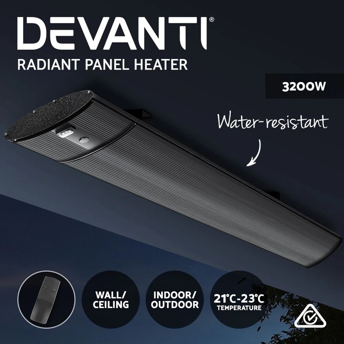 3 Devanti Electric Radiant Strip Heater Outdoor - Black, 3 of 6