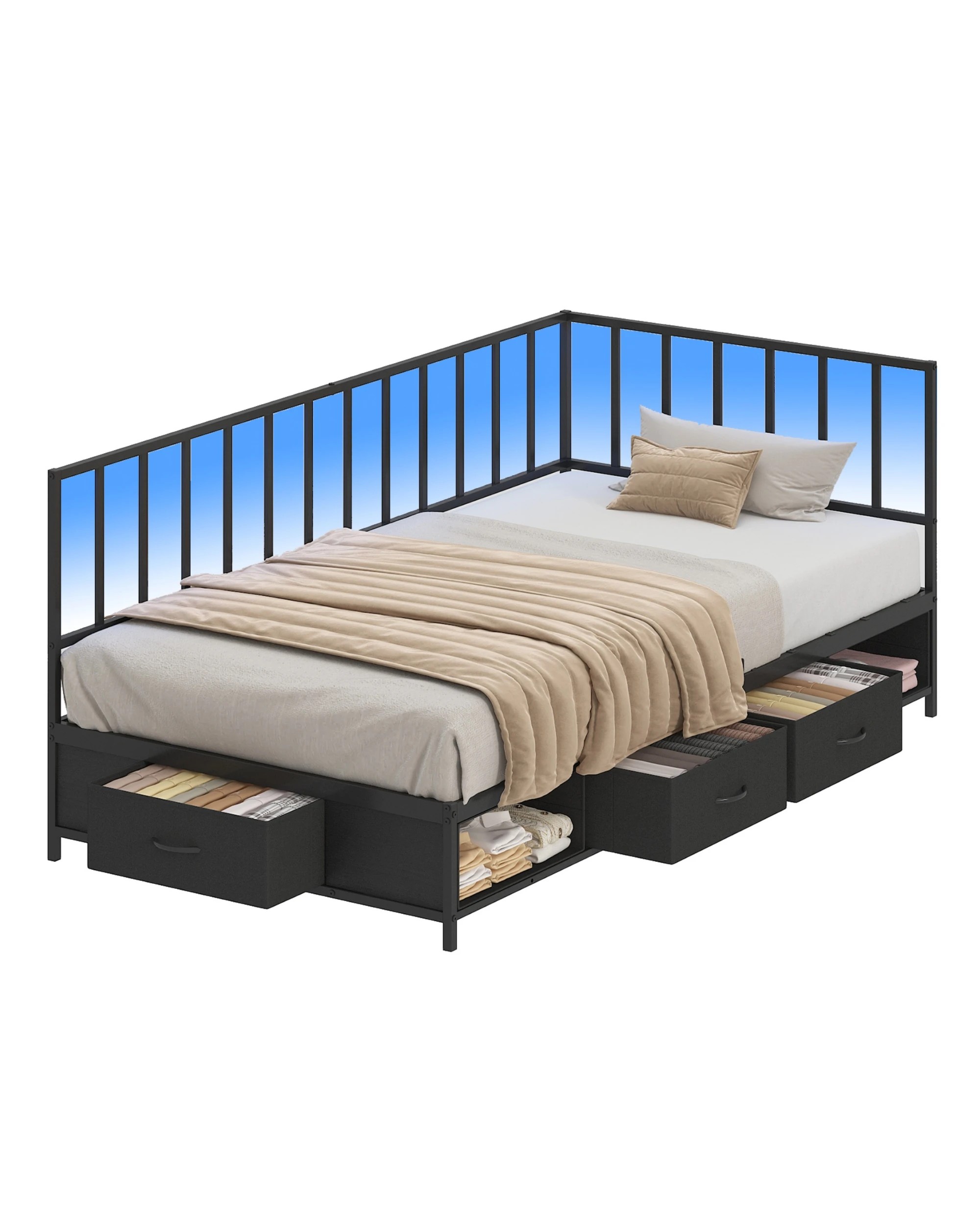 5 Advwin Single Corner Bed Frame L Shaped with LED Light and Drawers - Black, 5 of 9