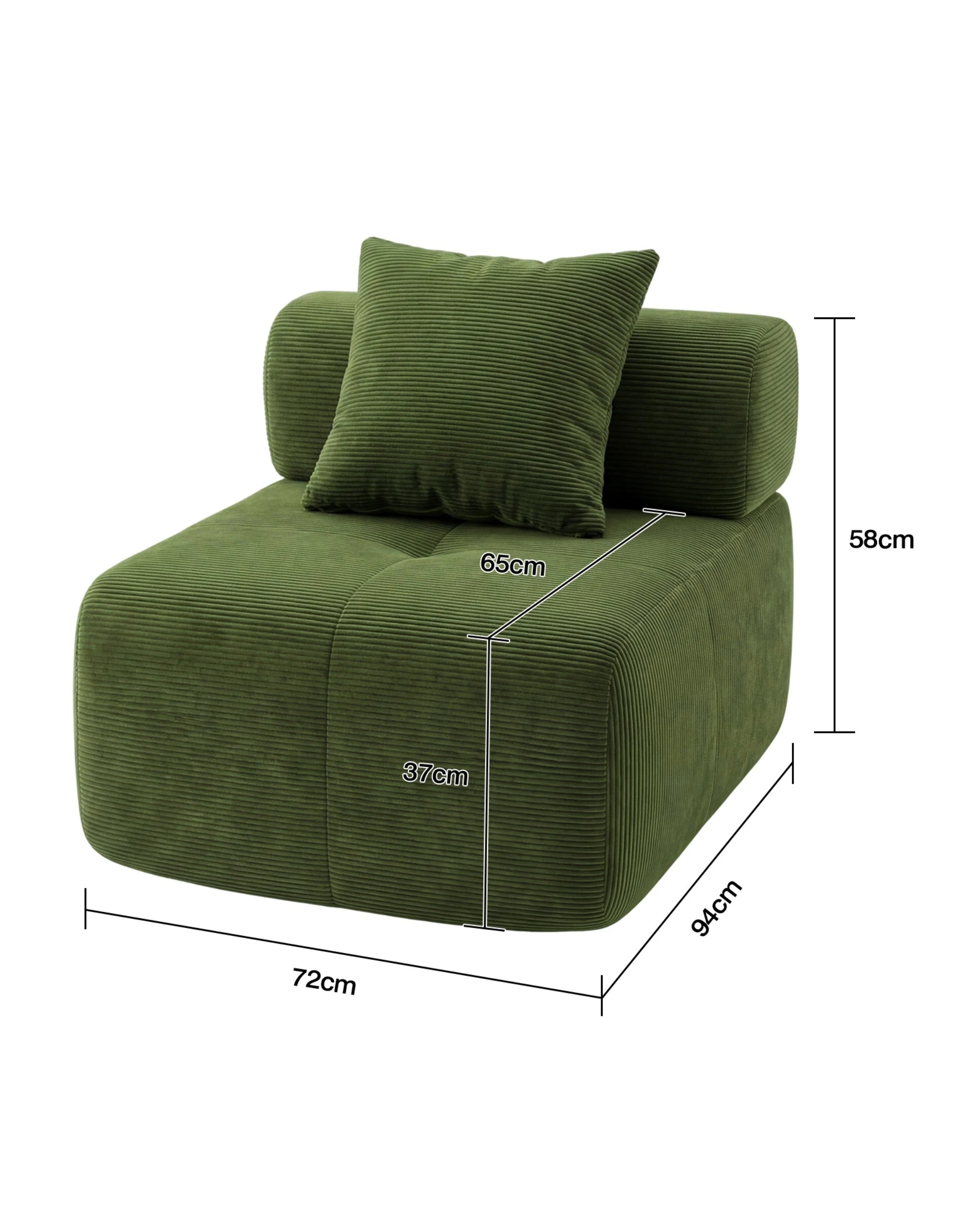 2 Advwin Armless Corduroy Fabric Modular Sponge Cloud Sofa Chair - Green, 2 of 4