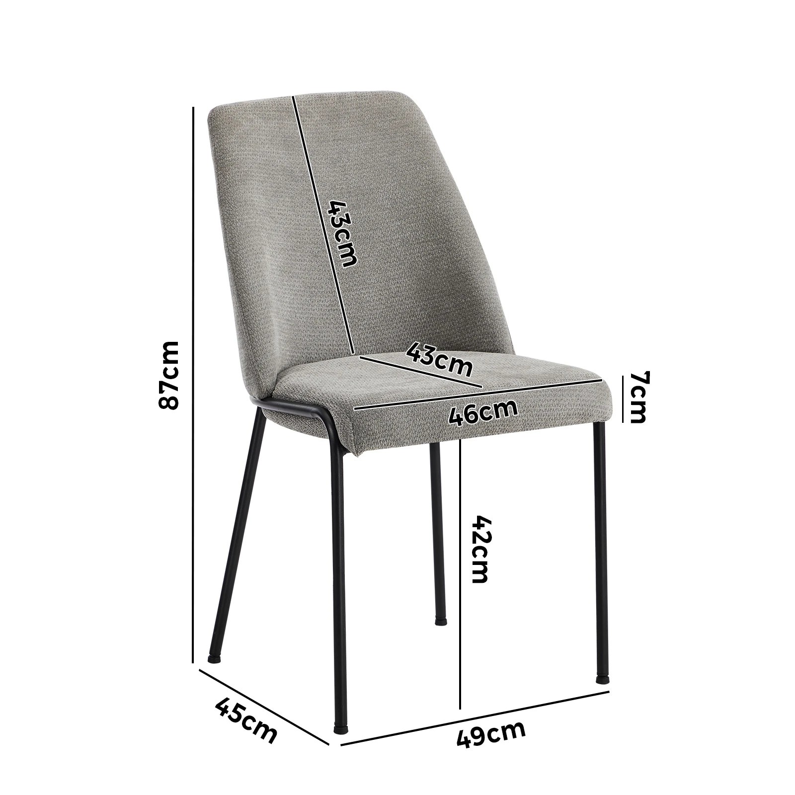 2 Oikiture Set of 2 Dining Chairs Chenille Fabric Kitchen Chair Padded Seat - Grey, 2 of 9