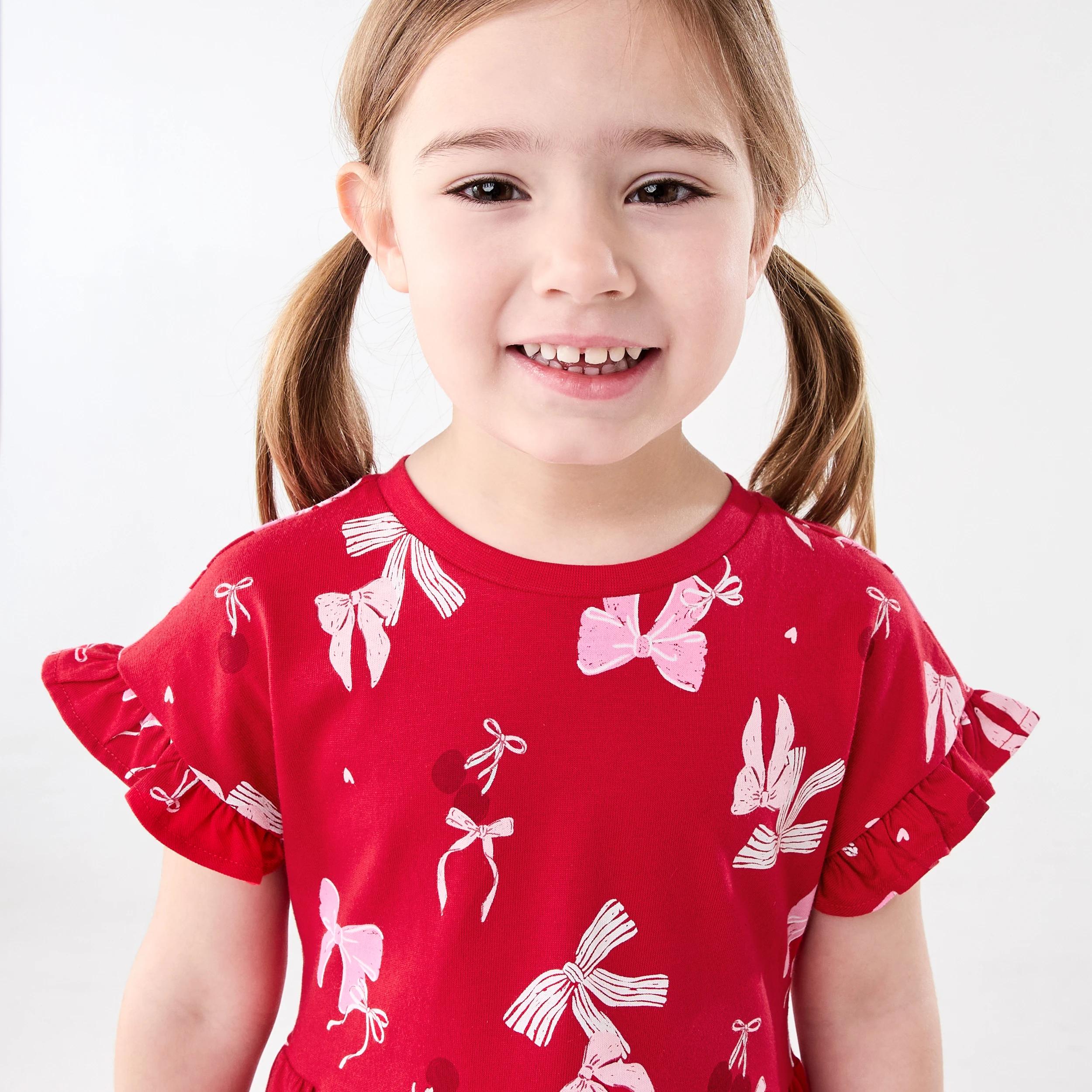 3 Christmas Print Jersey Dress Red Bows, 3 of 9