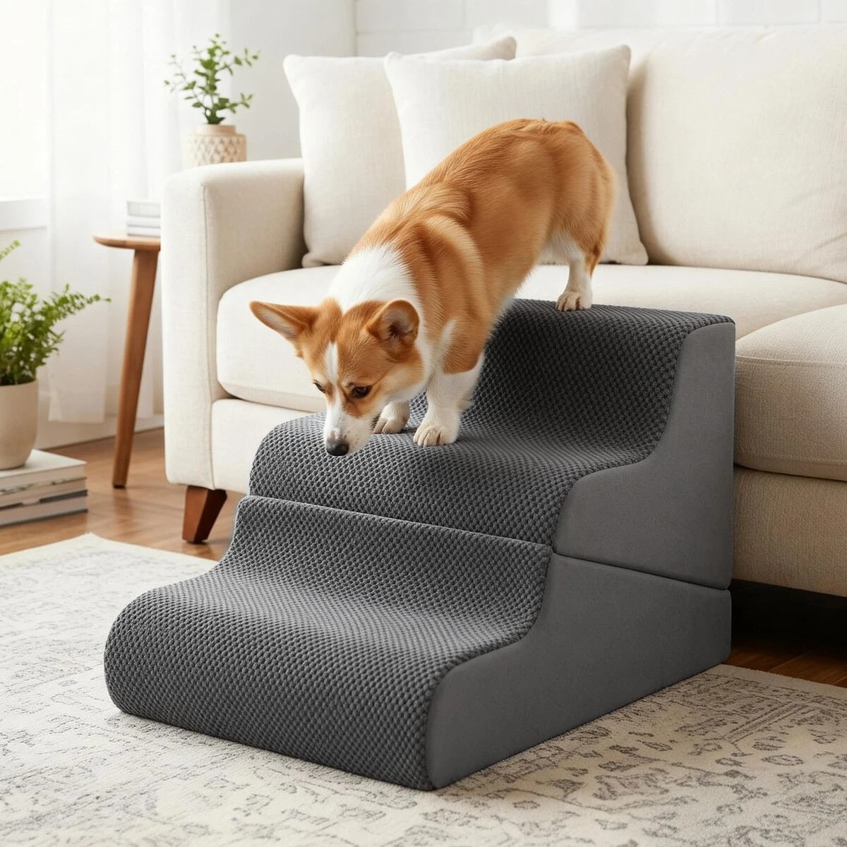 2 AUSWAY Pet Dog Stairs Memory Foam 2 in 1 Steps Ramp for Bed Sofa Couch, 2 of 2
