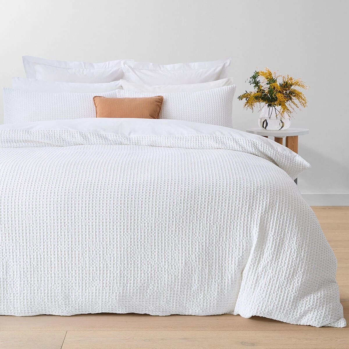 1 Waffle Cotton Quilt Cover Set - Single Bed, White, 1 of 6