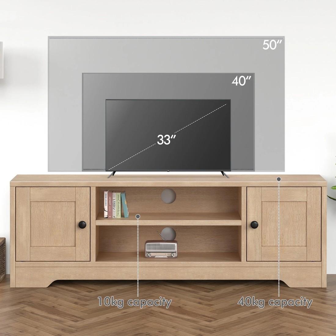 4 Alfordson TV Cabinet Entertainment Unit Stand 120cm Hamptons Storage - Wood, 4 of 10