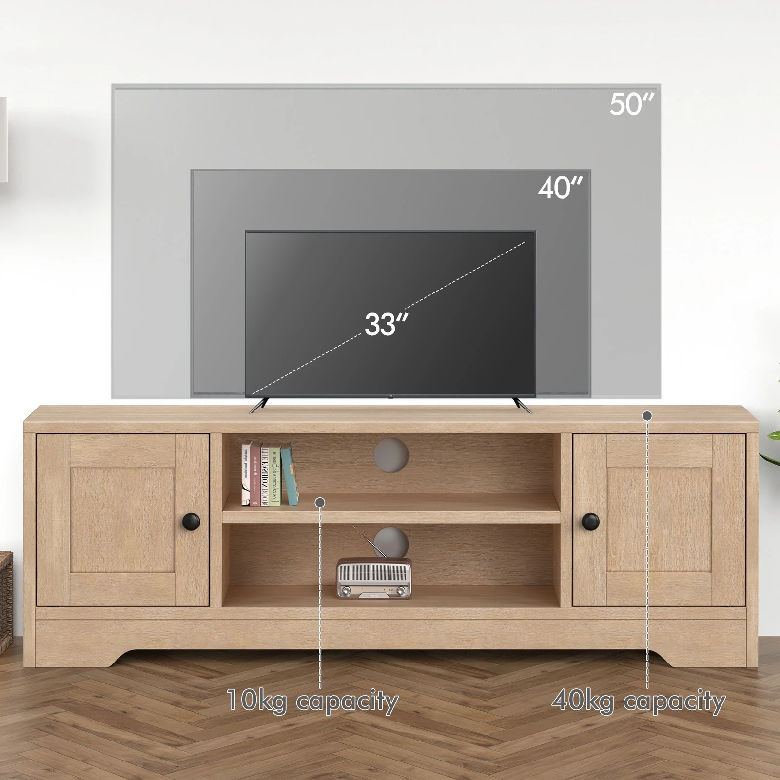 4 Alfordson TV Cabinet Entertainment Unit Stand 120cm Hamptons Storage - Wood, 4 of 10