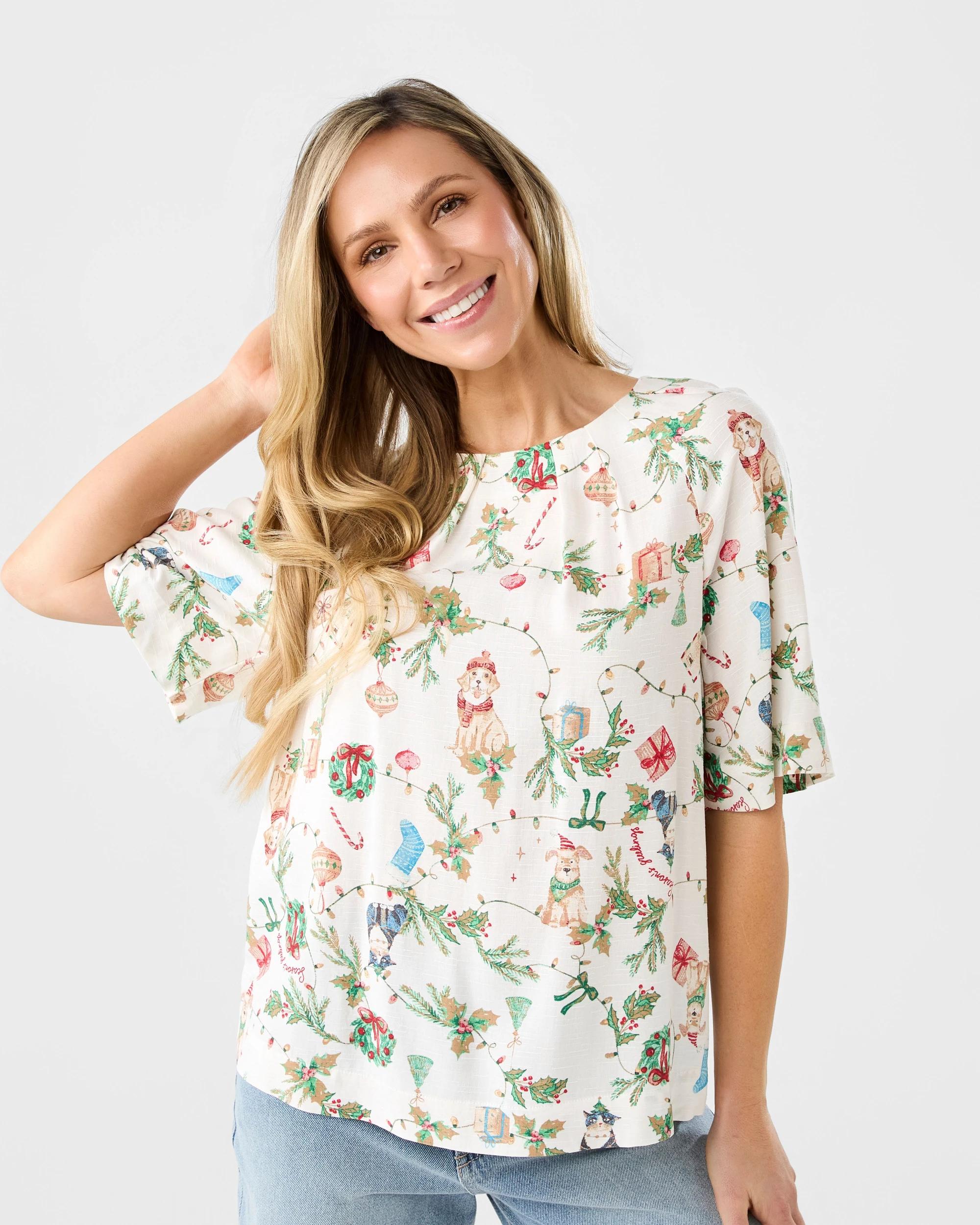 1 Short Sleeve Christmas Tuck Top Fest Cloud, 1 of 7