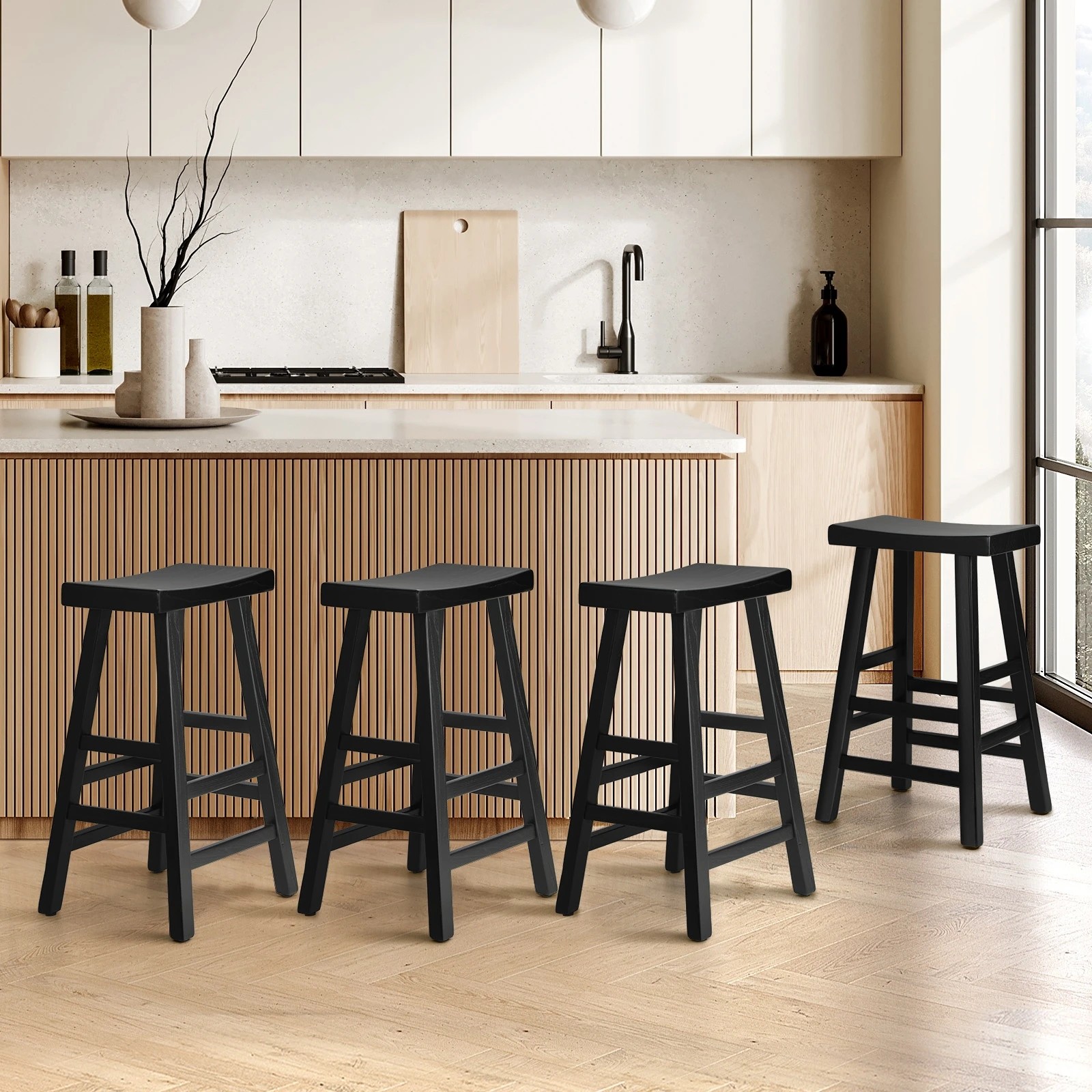 2 Oikiture 4x Bar Stools Kitchen Stool Wooden Counter Chairs Barstools
 - Black, 2 of 10