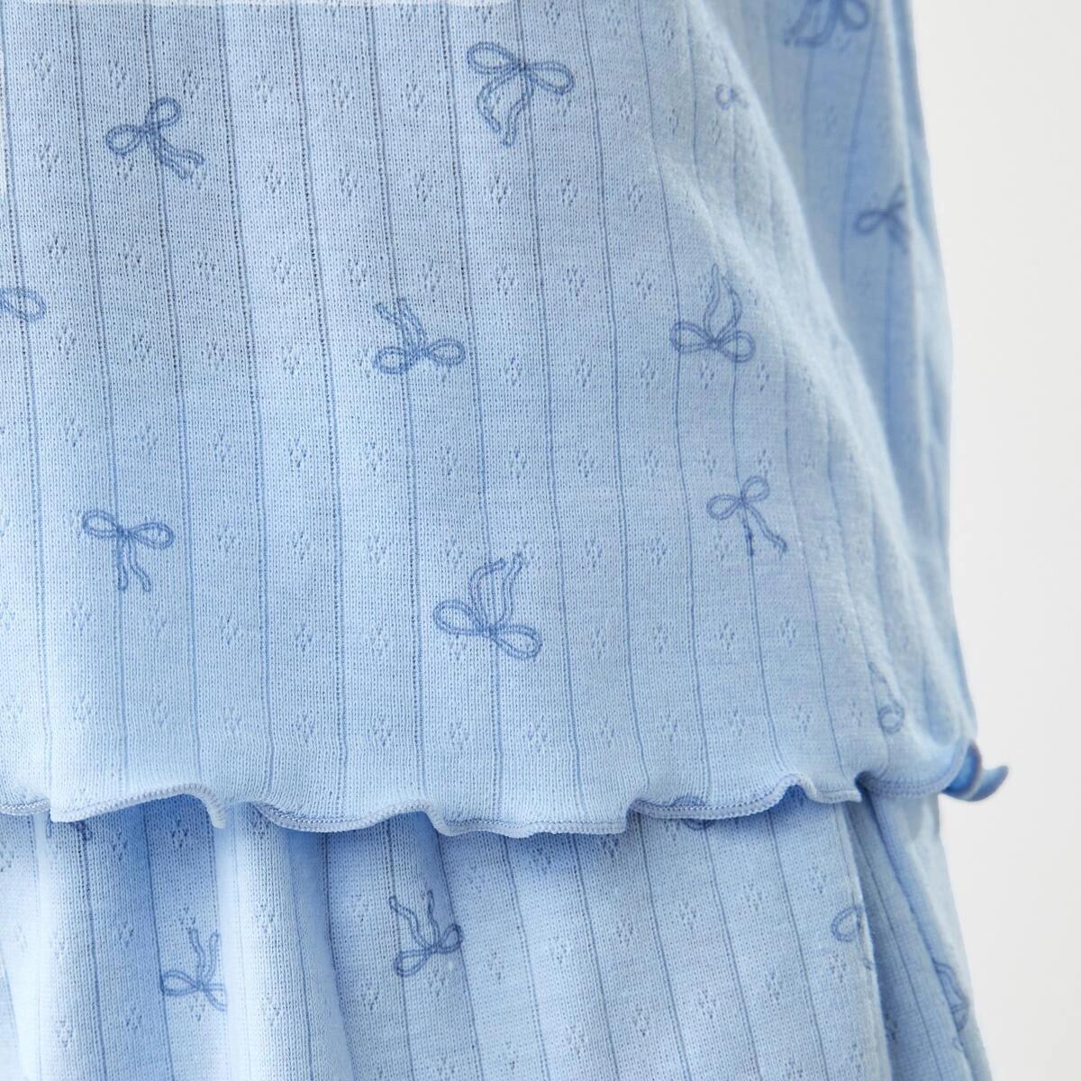 4 Long Sleeve Pointelle Pyjama Set Blu Bows, 4 of 9
