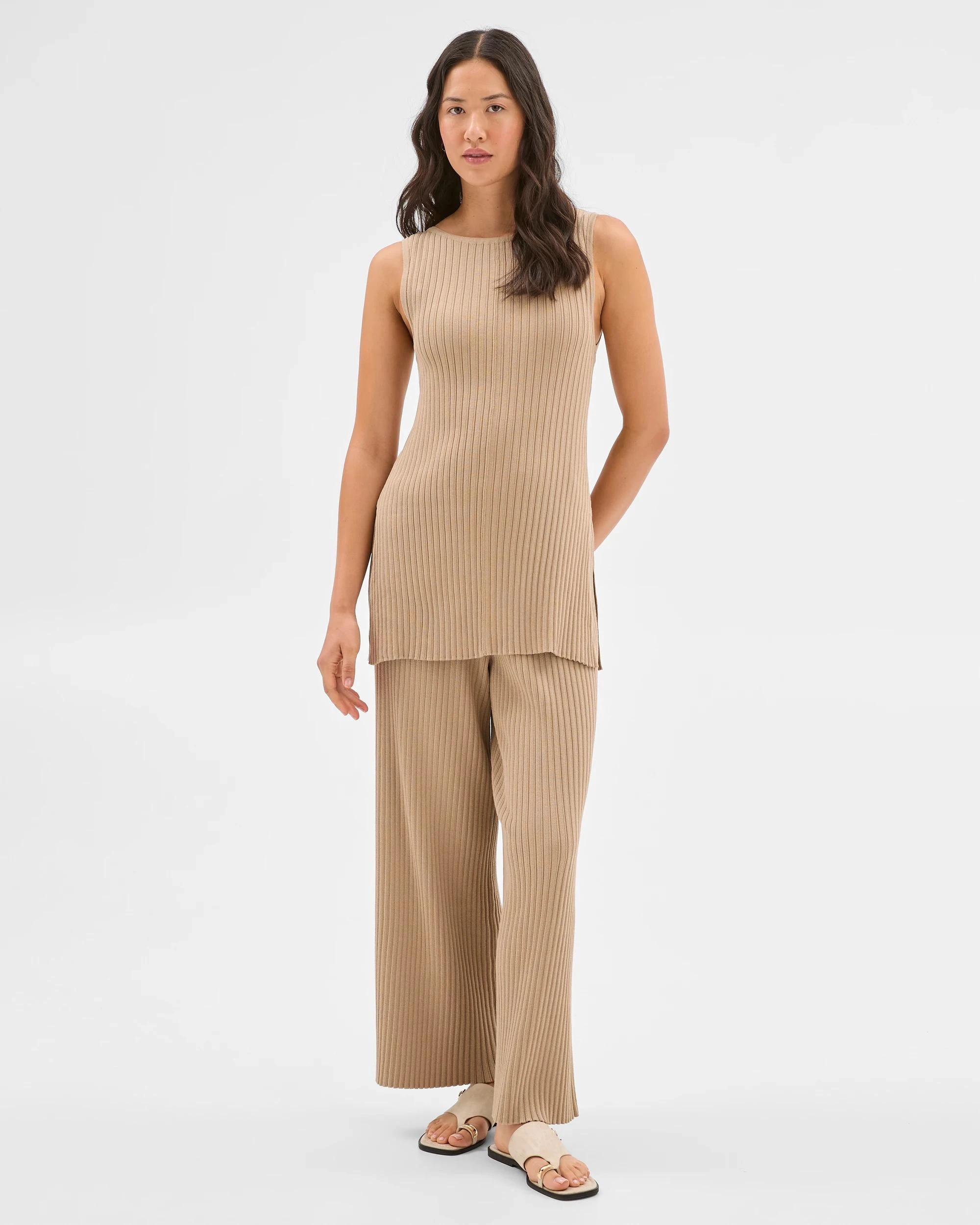 5 Target Ribbed Wide Leg Knit Pants SAND, 5 of 6