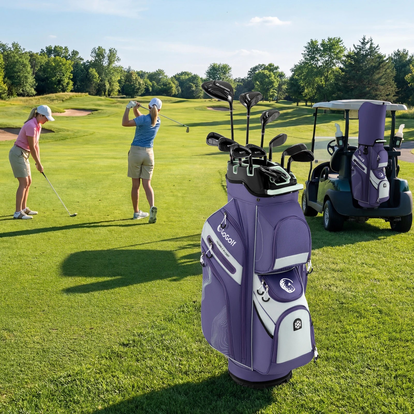 3 Costway Golf Cart Bag Molded Lock Top Golf Travel Bag w/14-Way Dividers & 11 Pockets Men Women Club - Purple, 3 of 4