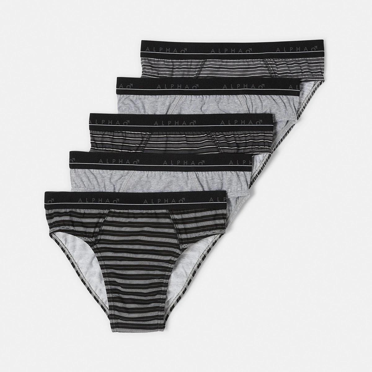 1 5 Pack Alpha Attached Elastic Hipster Briefs Blkgrystrp, 1 of 10