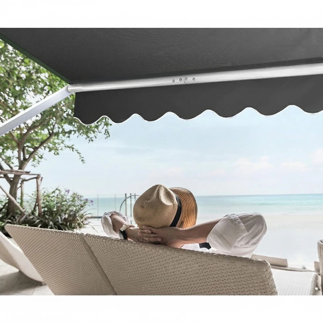 4 Instahut Window Fixed Pivot Arm Awning Outdoor Blinds Retractable Patio 2.4X2.1M - Grey, 4 of 6