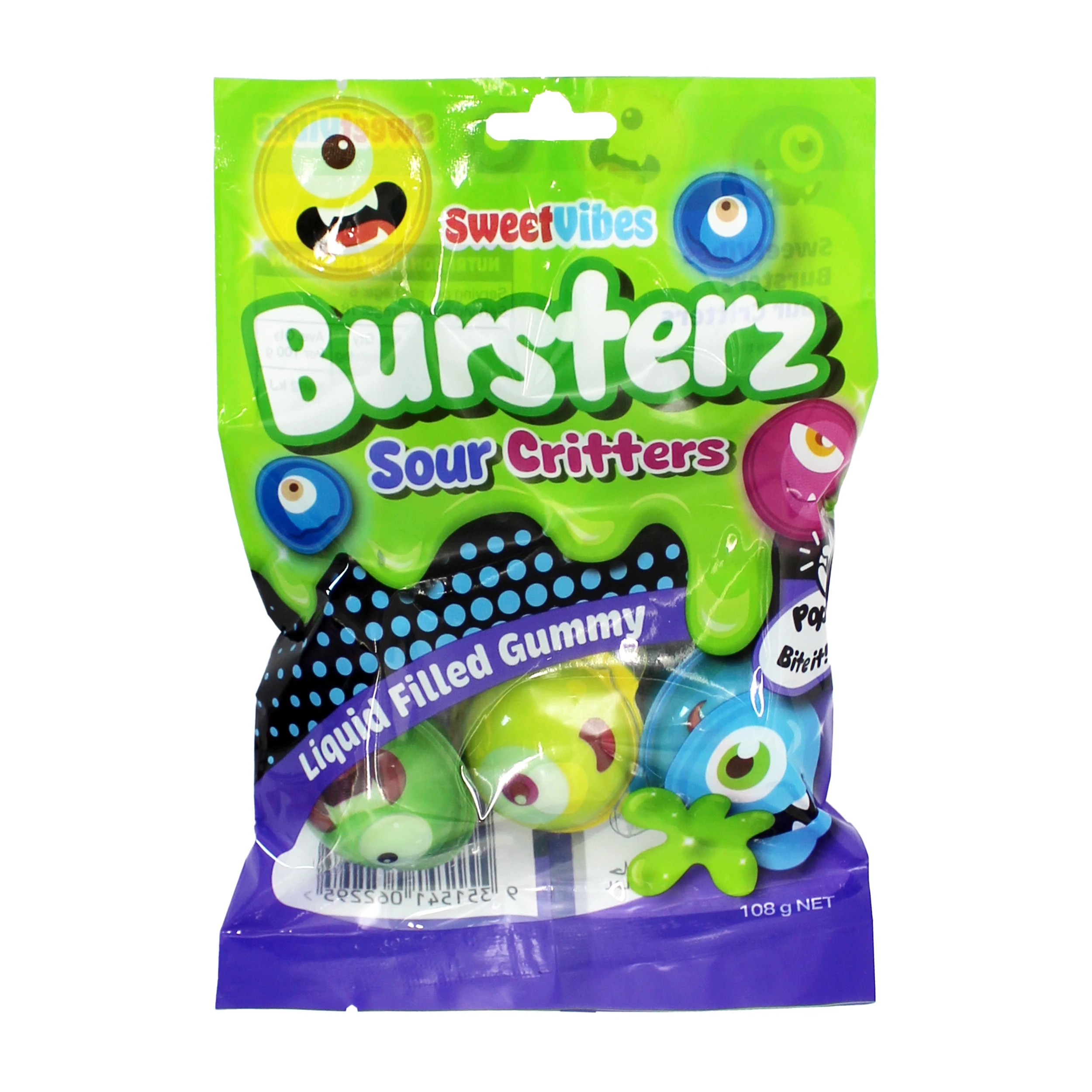 1 SweetVibes Bursterz Liquid Filled Gummies 108g - Sour Critters, 1 of 2