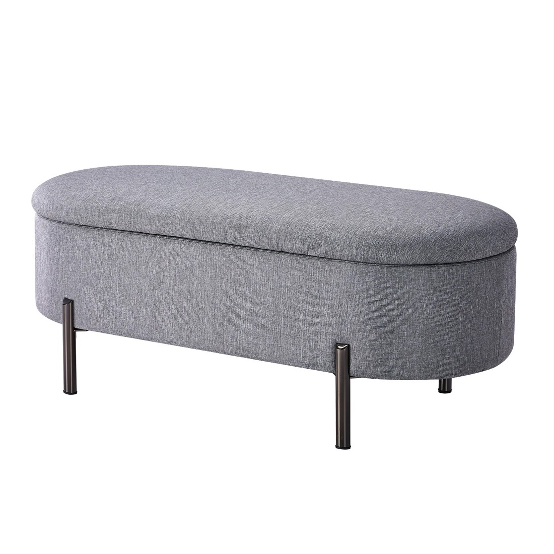 1 Oikiture Storage Ottoman Bench Oval Footstool Blanket Box Chest Toy Linen
 - Grey, 1 of 10