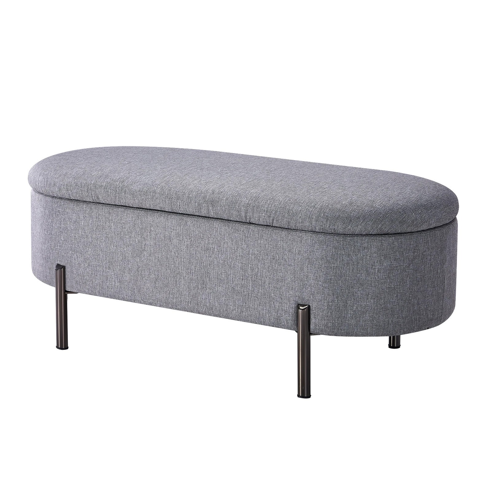 1 Oikiture Storage Ottoman Bench Oval Footstool Blanket Box Chest Toy Linen
 - Grey, 1 of 10