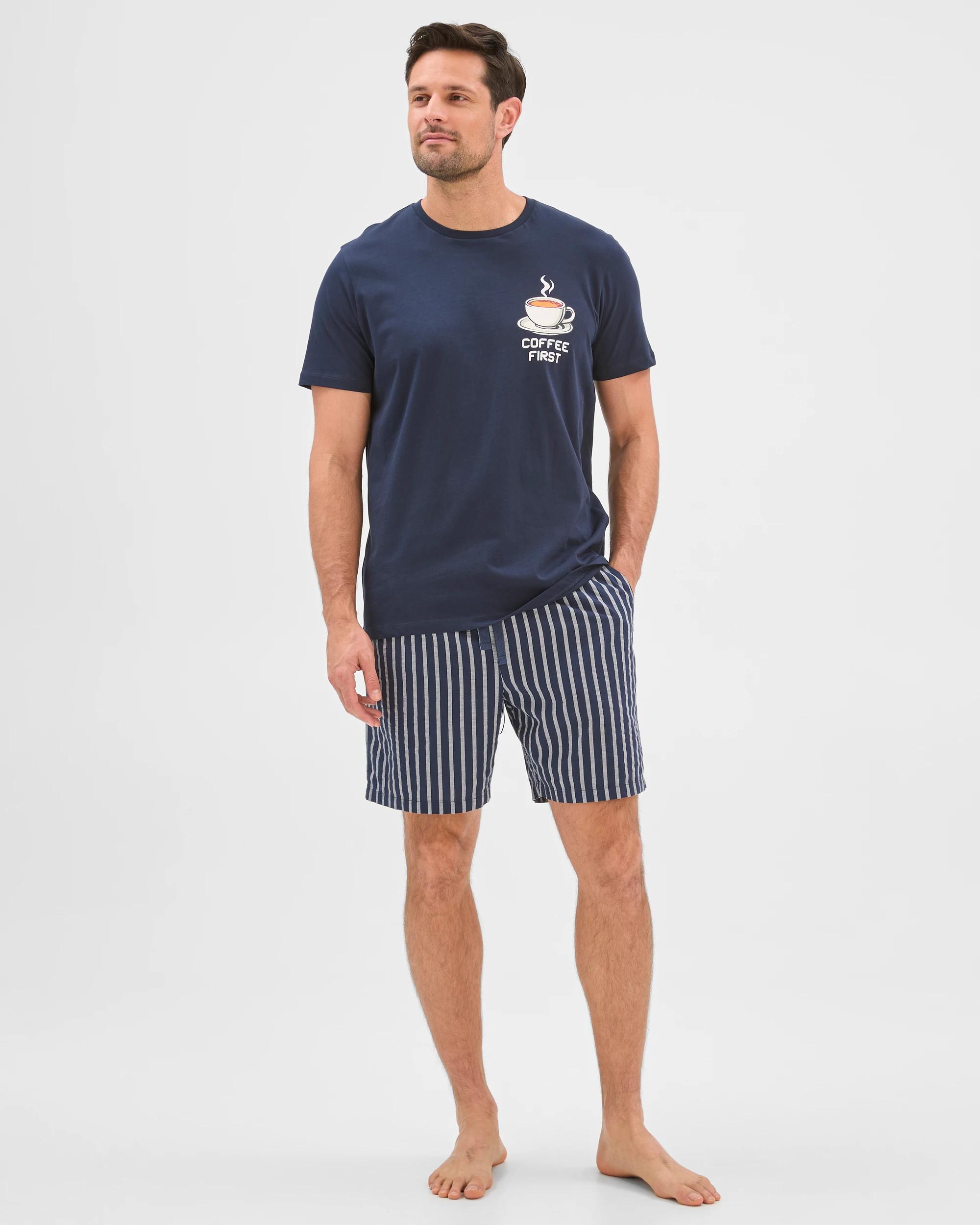 1 Target Man T-Shirt and Shorts Pyjama Set COFFEE NAVY, 1 of 7