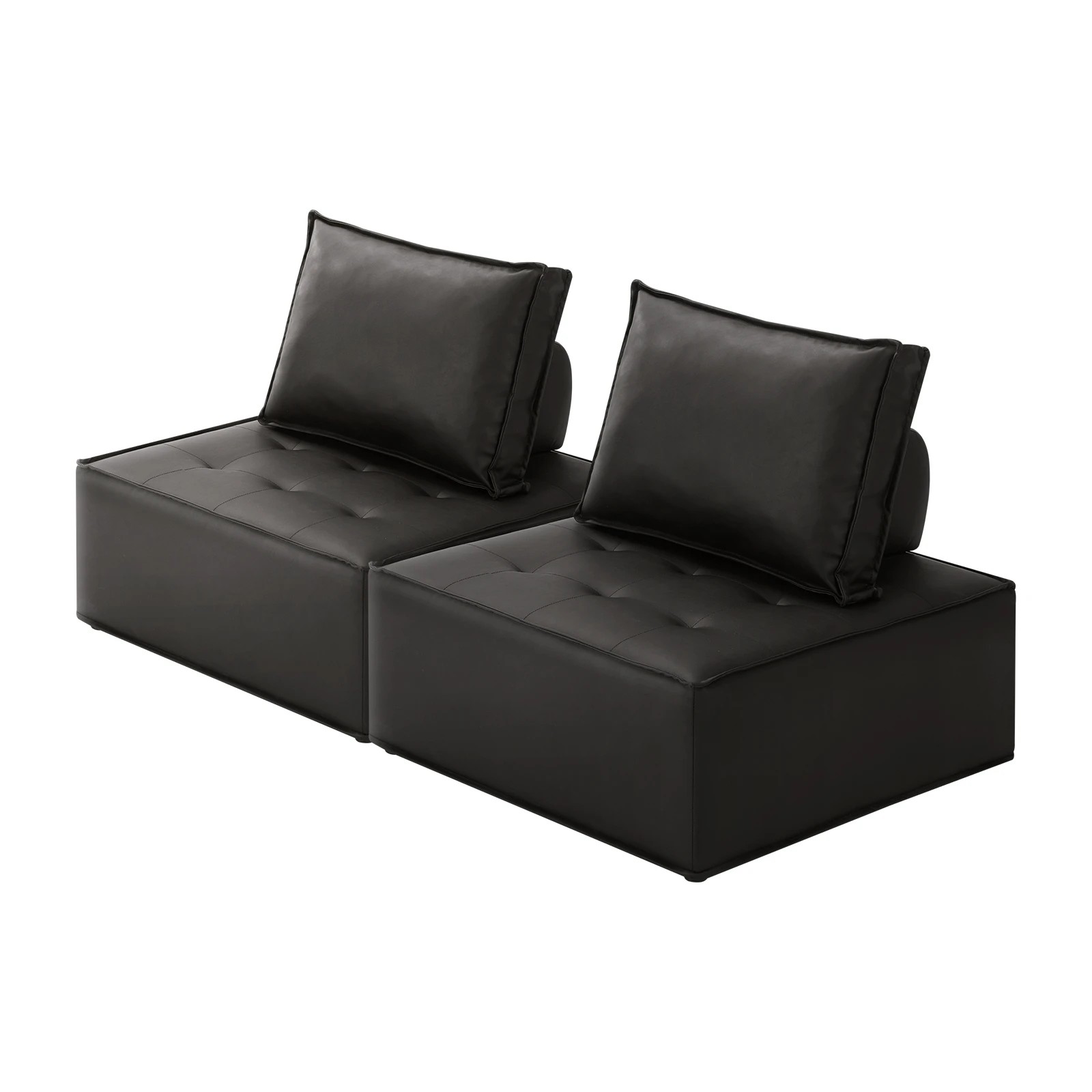 1 Oikiture 2pc Modular Sofa Lounge Chair Armless Tofu Back Pu Leather
 - Black, 1 of 10