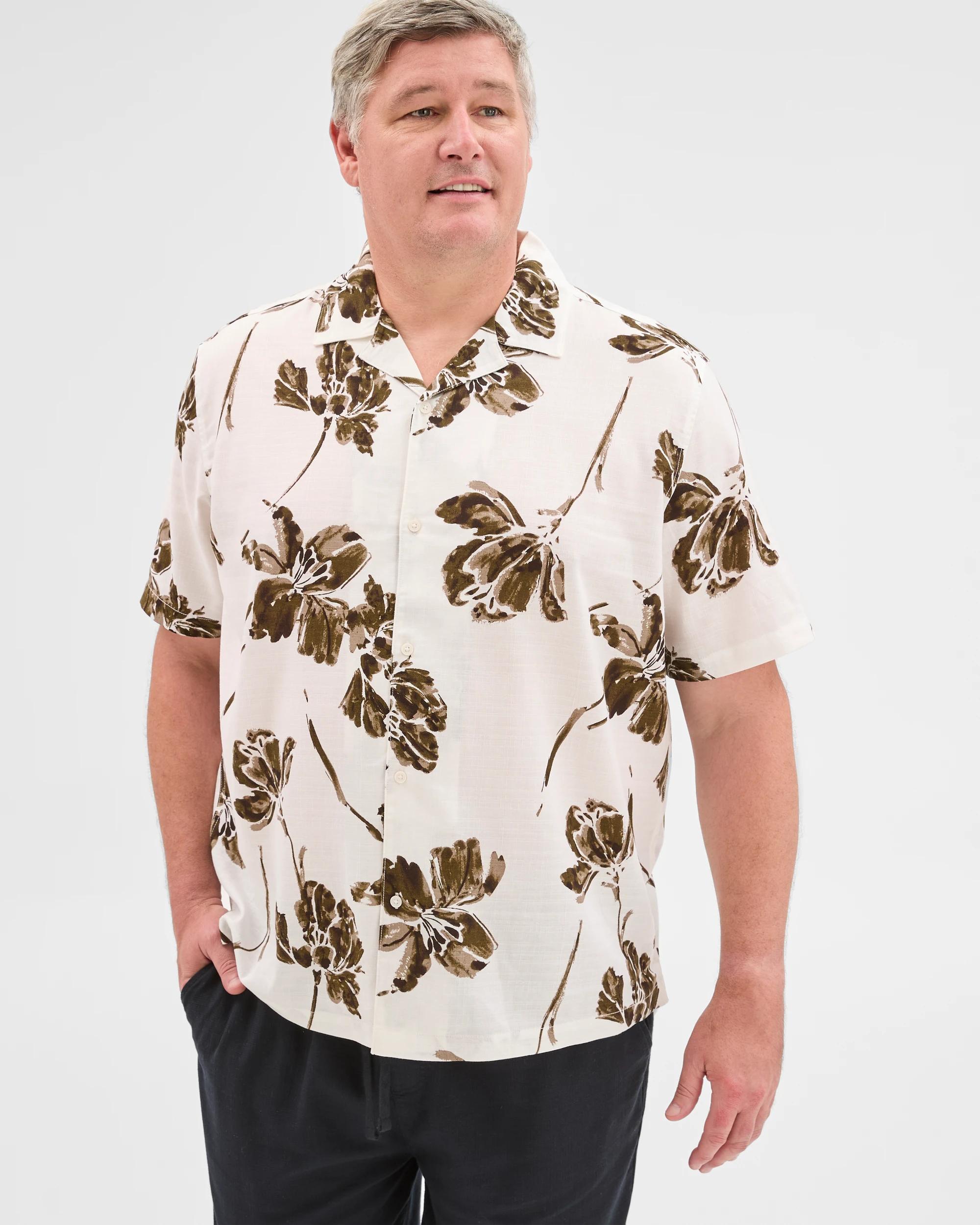 1 Preview Plus Size Short Sleeve Resort Shirt NEUTRAL, 1 of 5